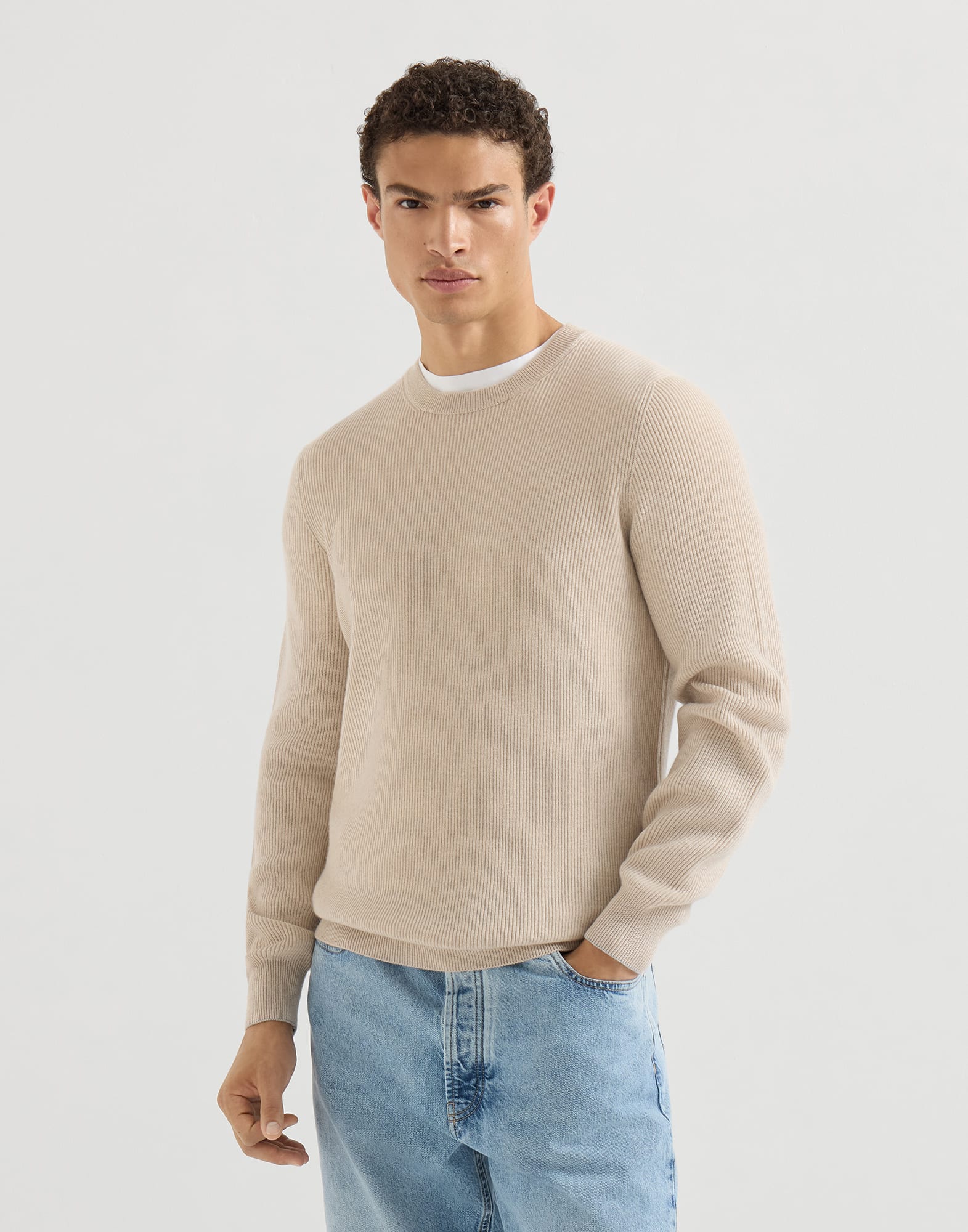 メンズ 向け サンド イングリッシュリブ カシミヤセーター | Brunello