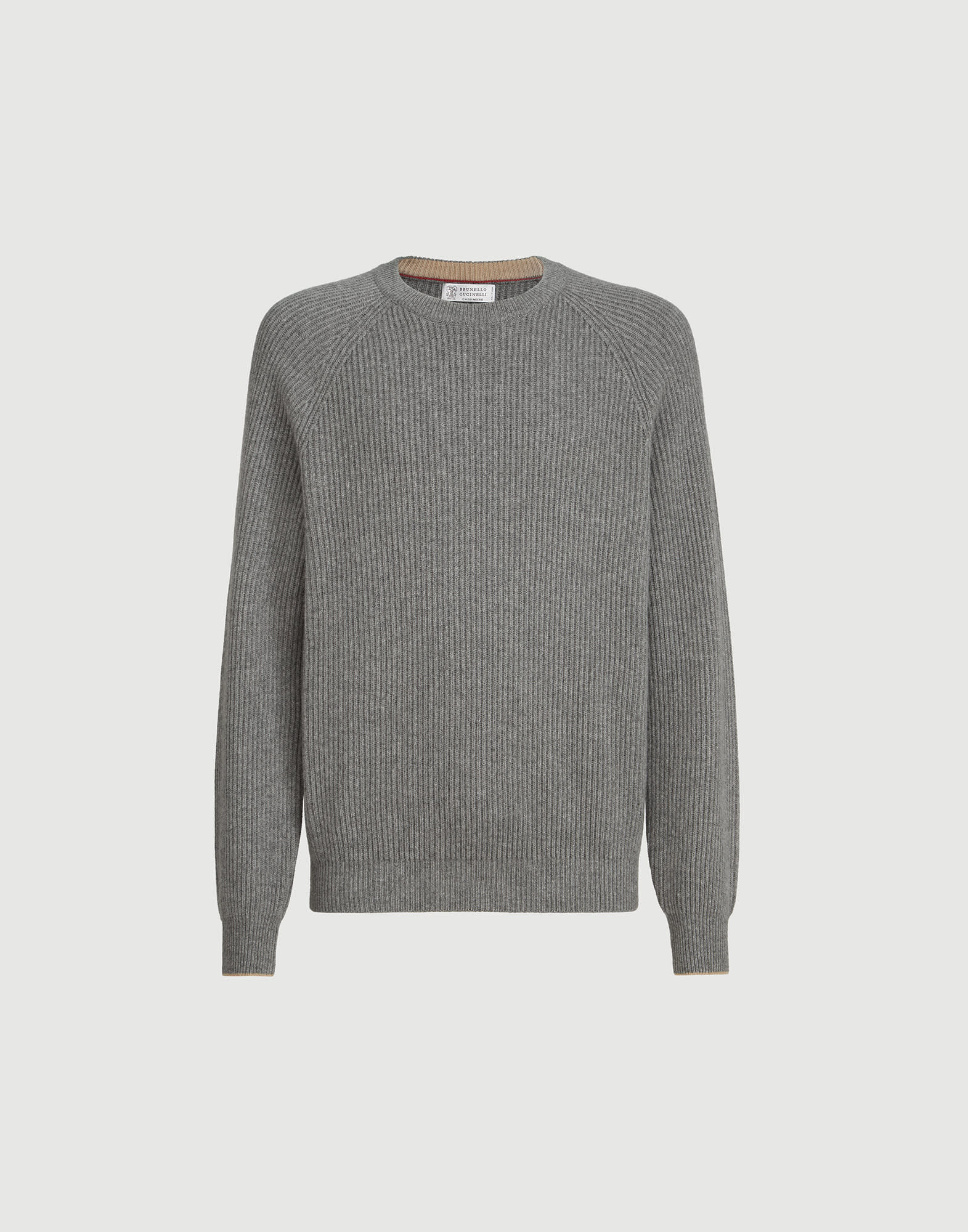 Cashmere English rib sweater for Man in Sand | Brunello Cucinelli
