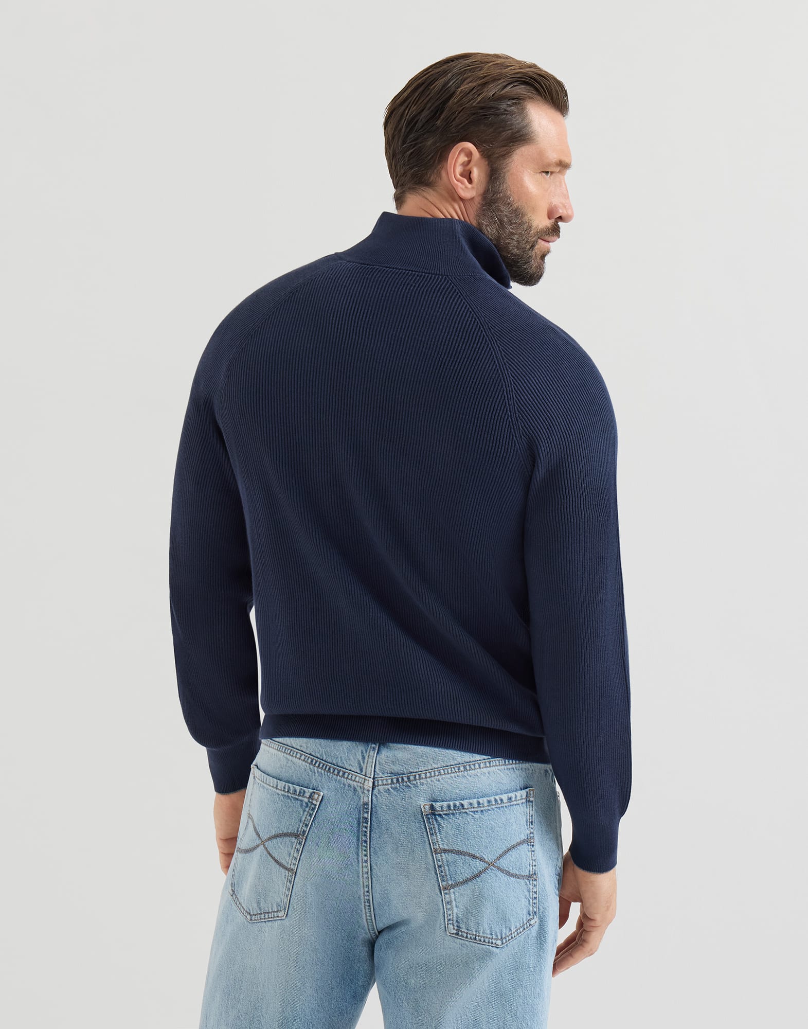 English Rib knit sweater for Man in Light Grey | Brunello Cucinelli