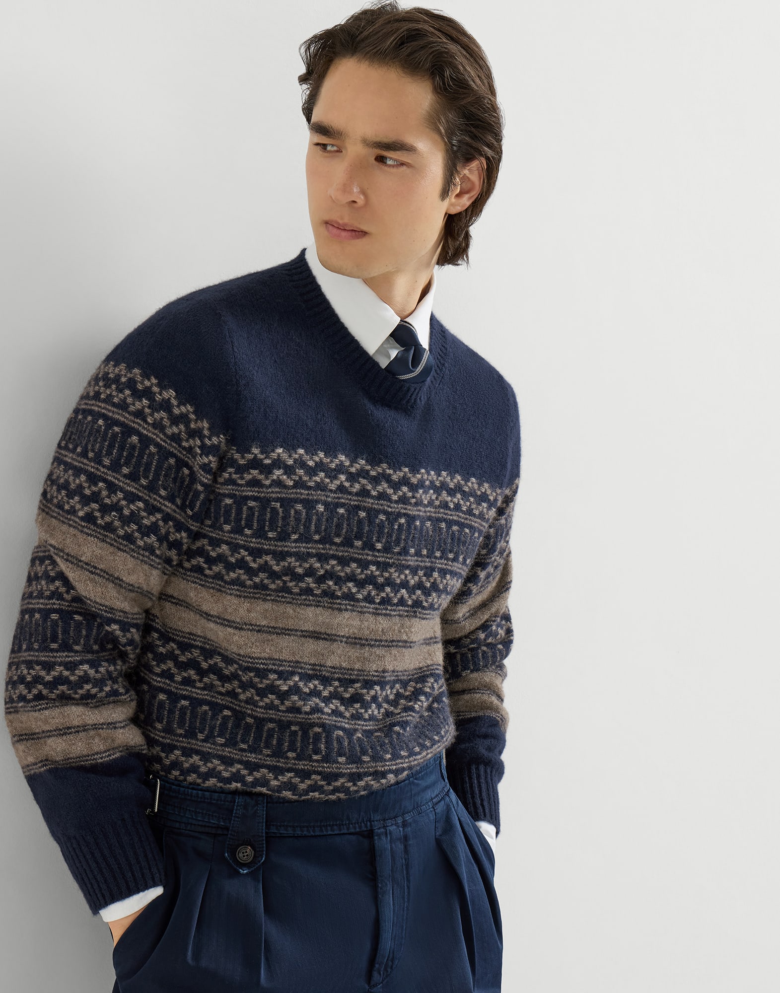 Nordic Jacquard sweater for Man in Chestnut | Brunello Cucinelli