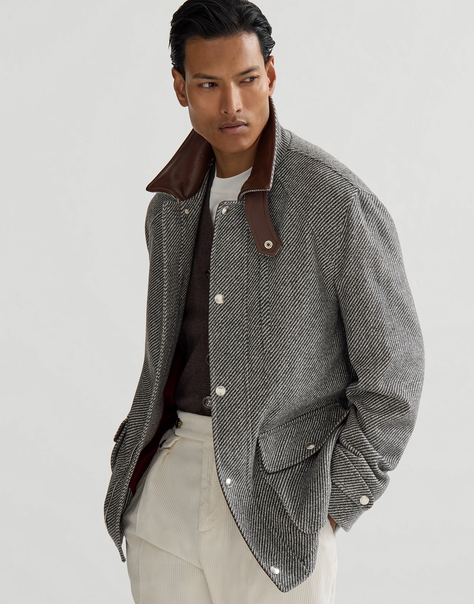 Diagonal field jacket for Man in Medium Grey | Brunello Cucinelli