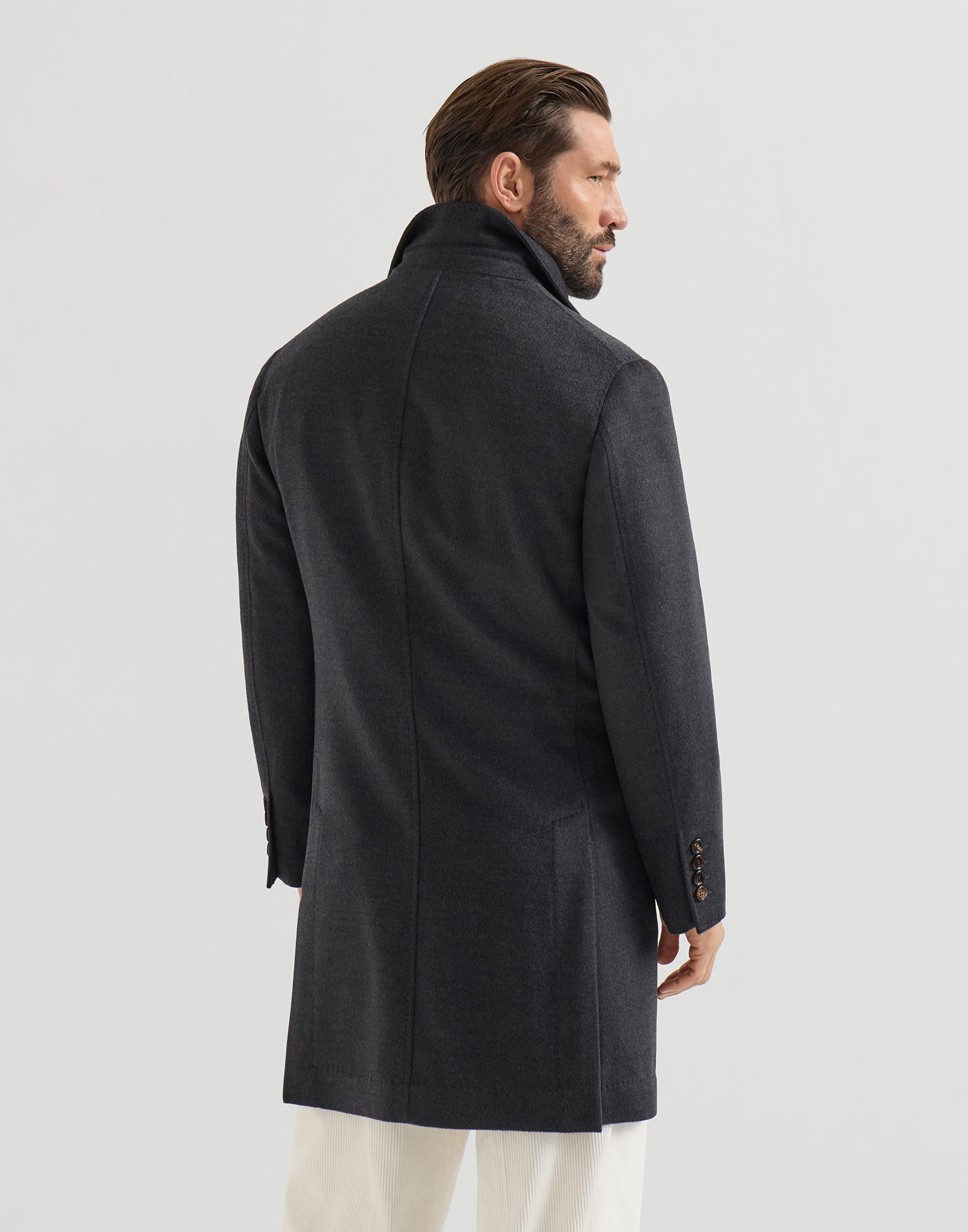 BRUNELLO CUCINELLI ダークグレー ピーコート Lightweight wool fabric overcoat for Man in Anthracite | Brunello
