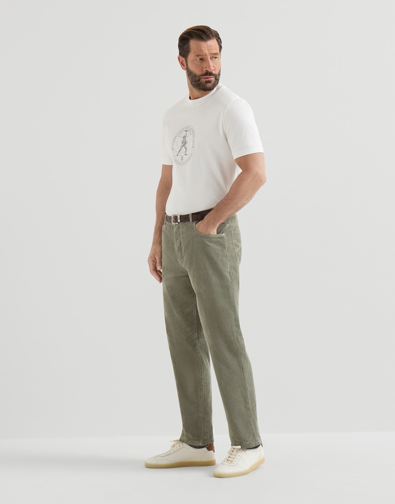 Corduroy trousers for Man in Military | Brunello Cucinelli