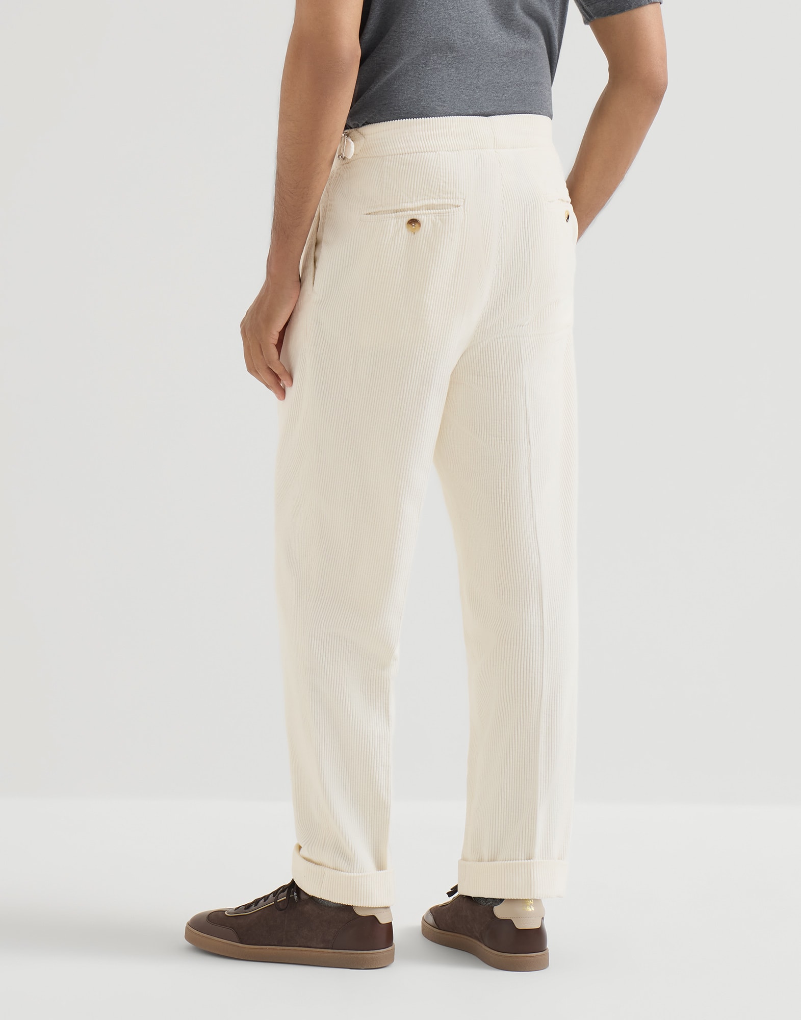 Corduroy trousers for Man in White | Brunello Cucinelli