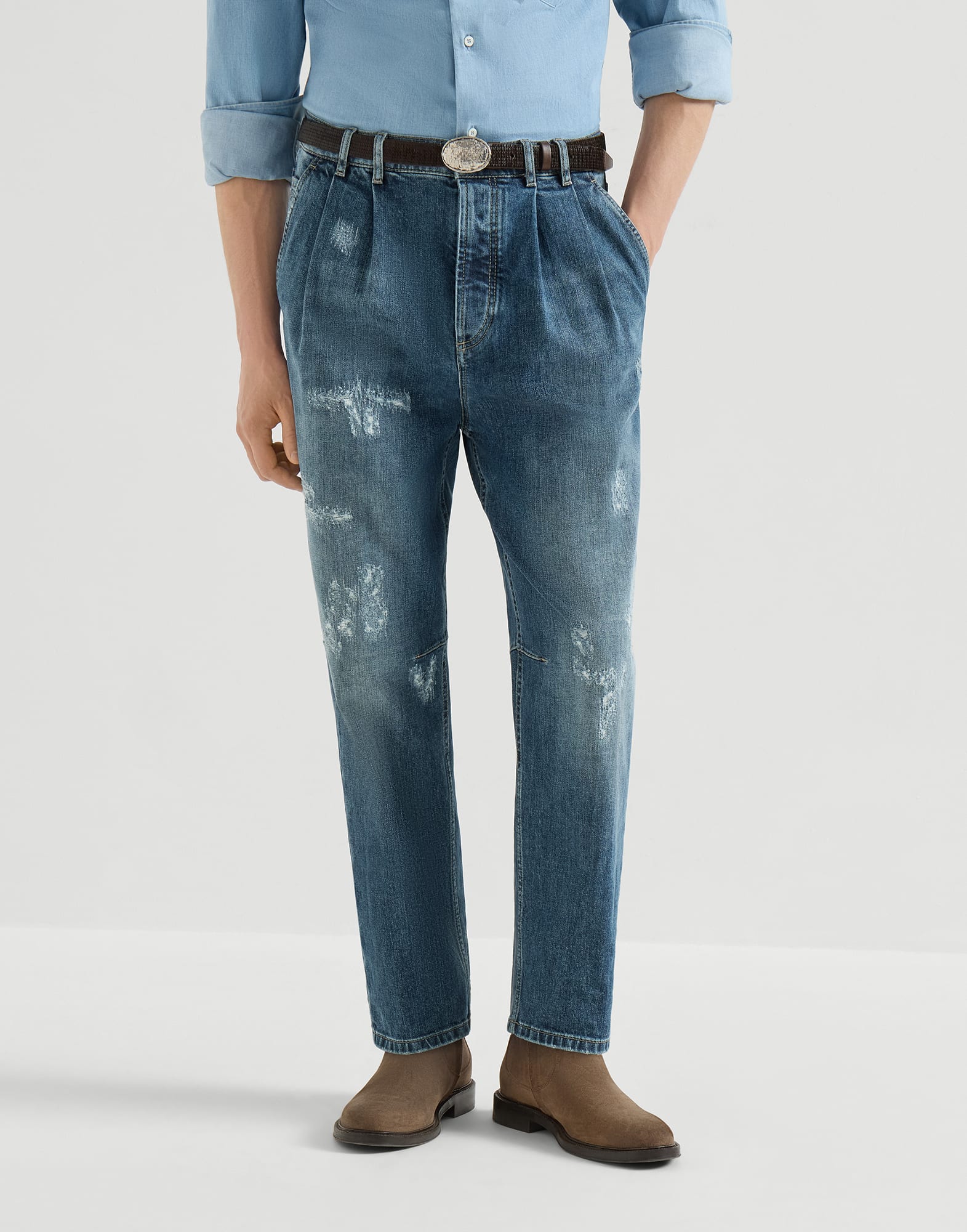 Denim Five-Pocket Trousers - Front view - View Full Screen