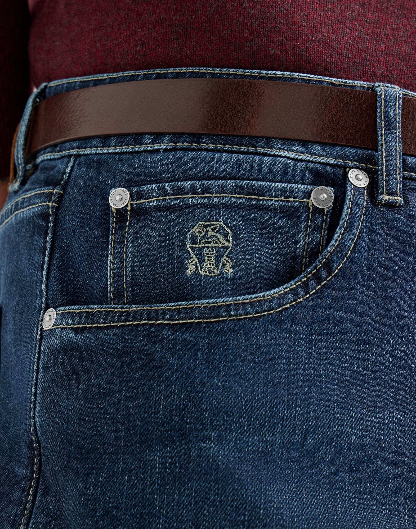 Leisure fit five-pocket trousers for Man in Dark Denim | Brunello
