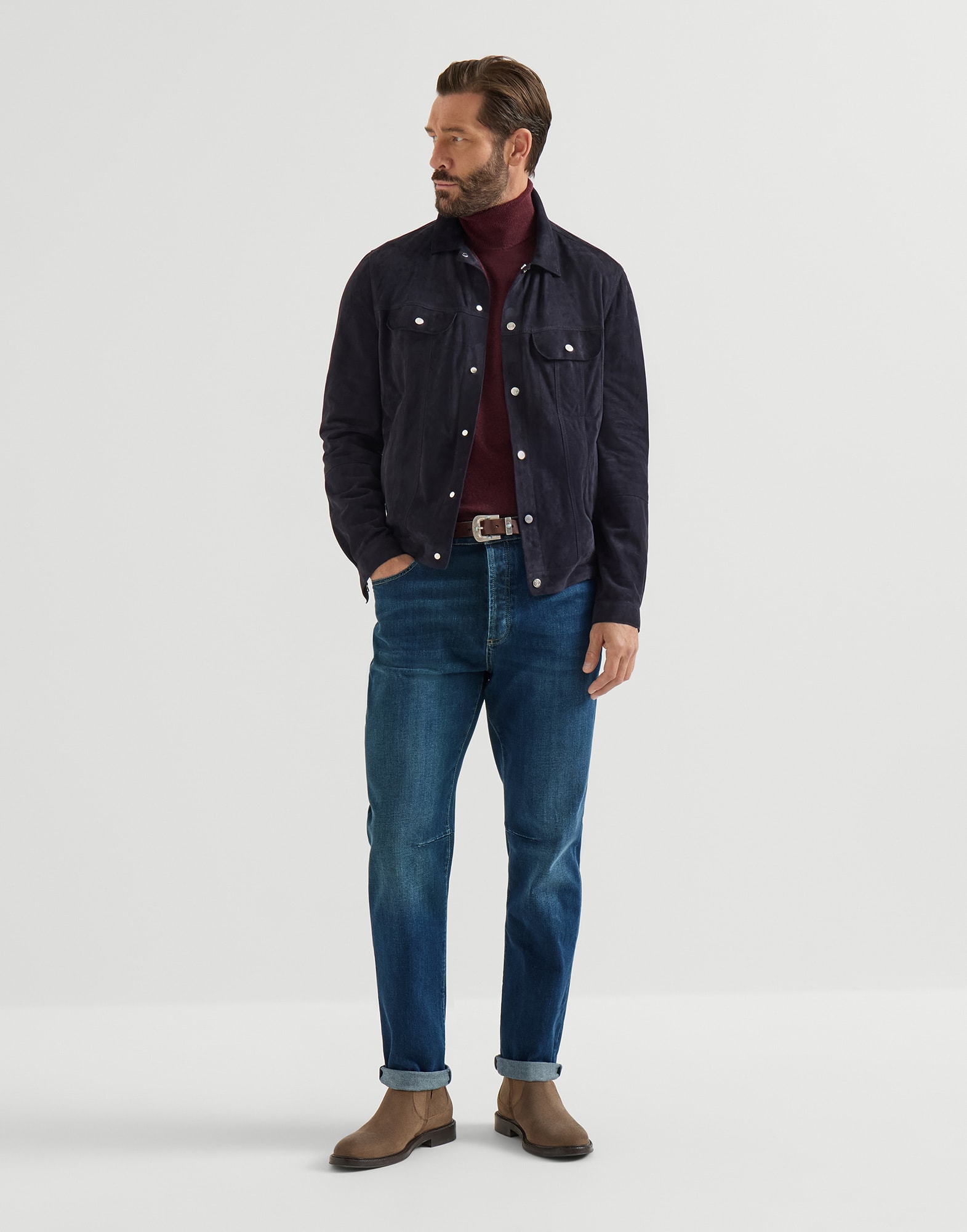 Leisure fit five-pocket trousers for Man in Dark Denim | Brunello