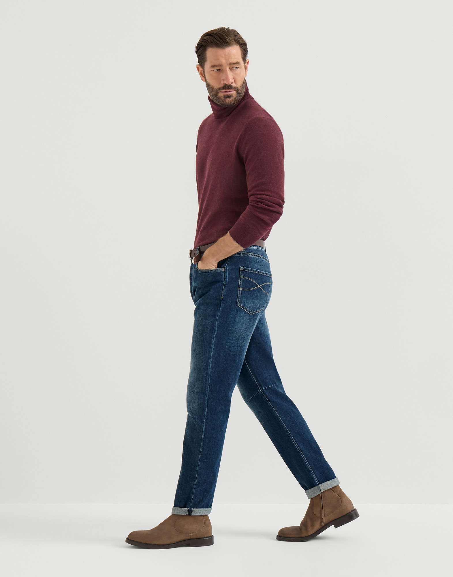 Leisure fit five-pocket trousers for Man in Dark Denim | Brunello
