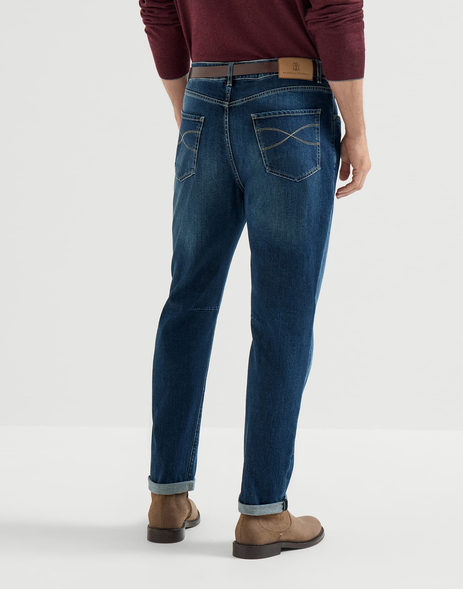 Leisure fit five-pocket trousers for Man in Dark Denim | Brunello