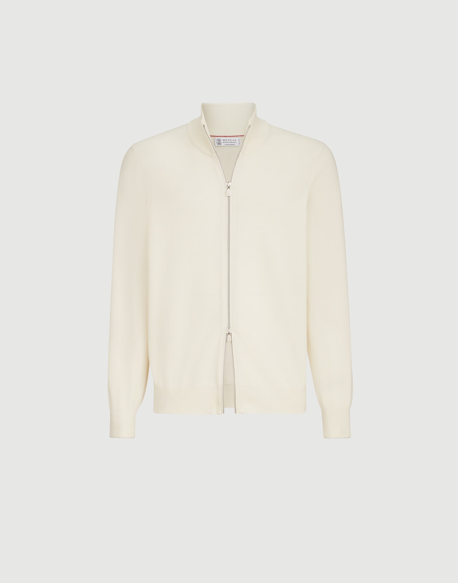 Cashmere high-neck cardigan with zipper for Man in Light Grey