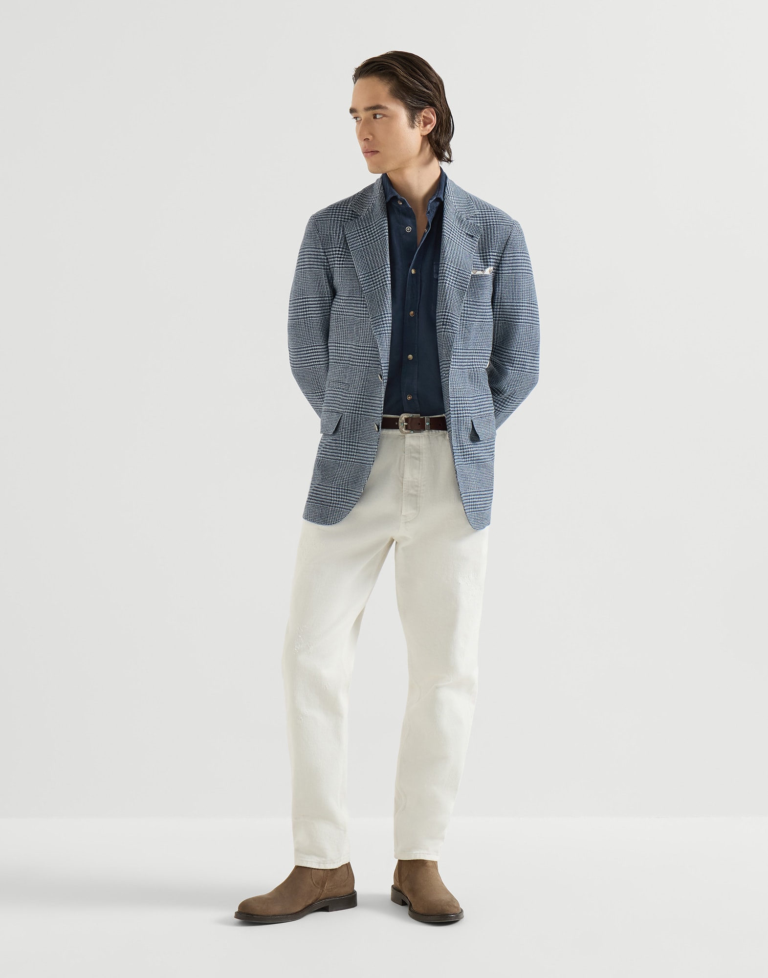 Corduroy shirt for Man in Blue | Brunello Cucinelli