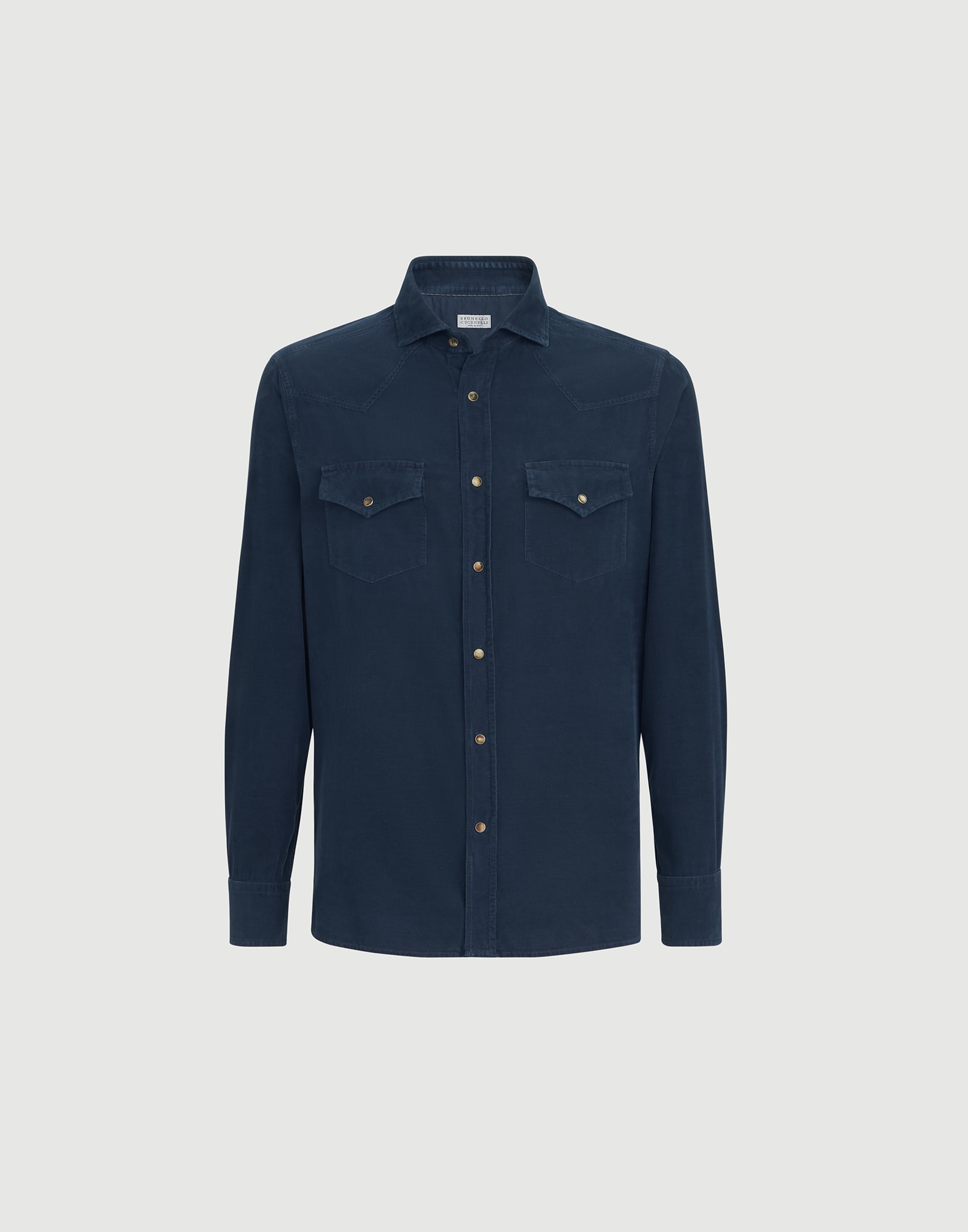 Corduroy shirt for Man in Blue | Brunello Cucinelli