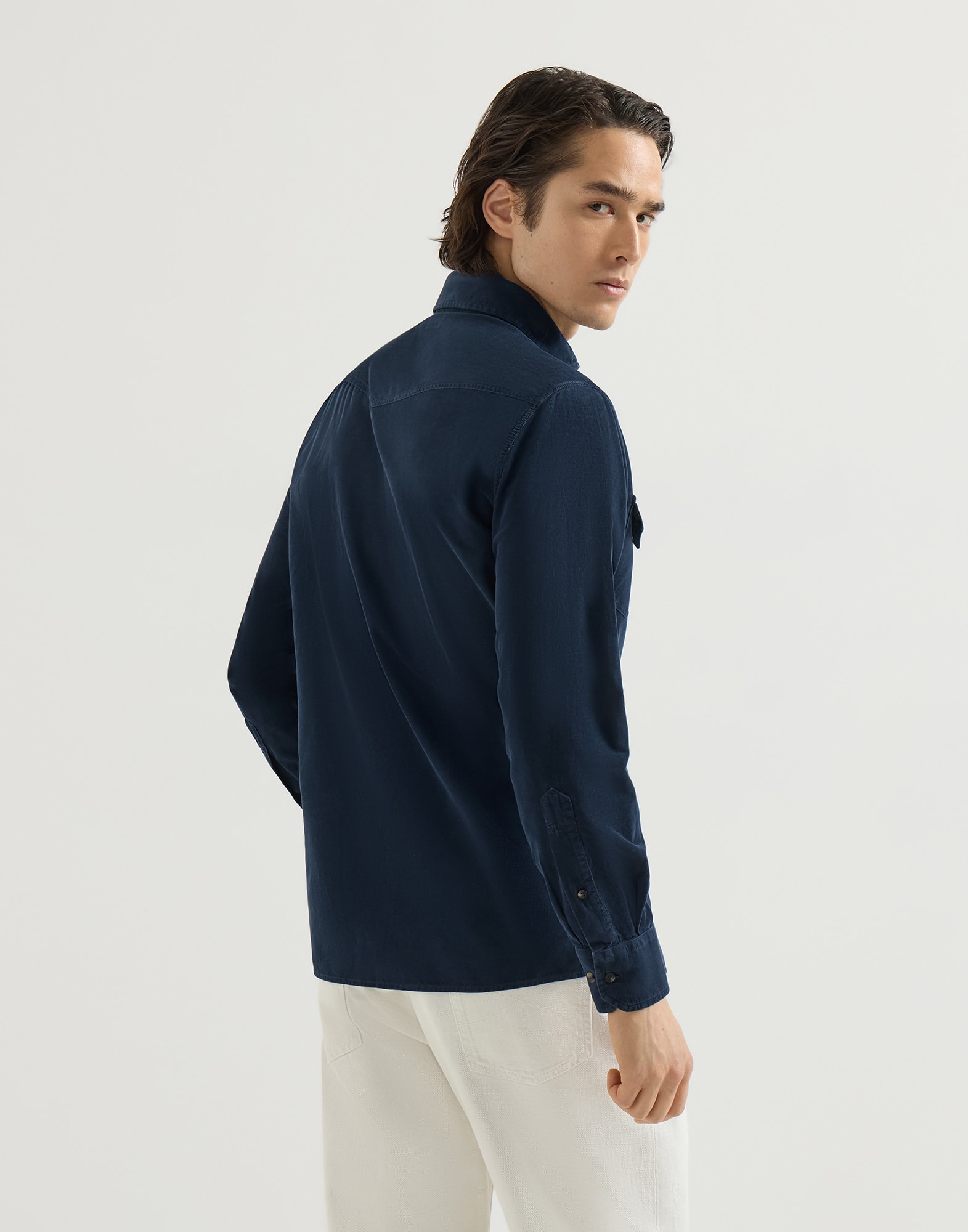 Corduroy shirt for Man in Blue | Brunello Cucinelli