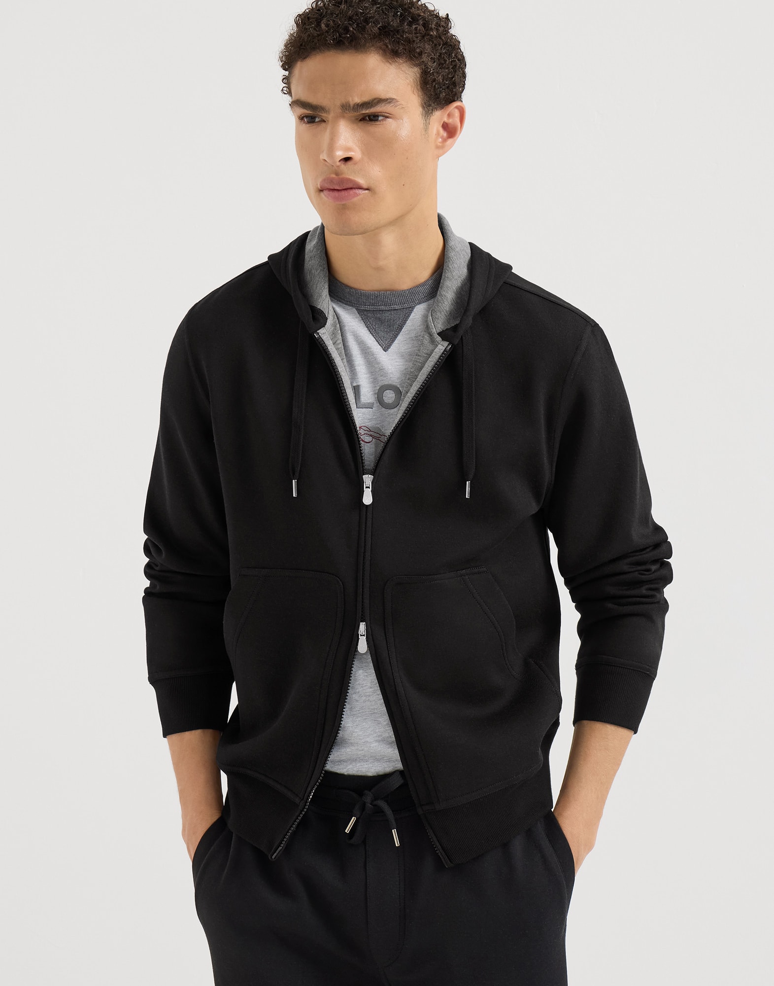 Double cloth sweatshirt for Man in Medium Grey | Brunello Cucinelli