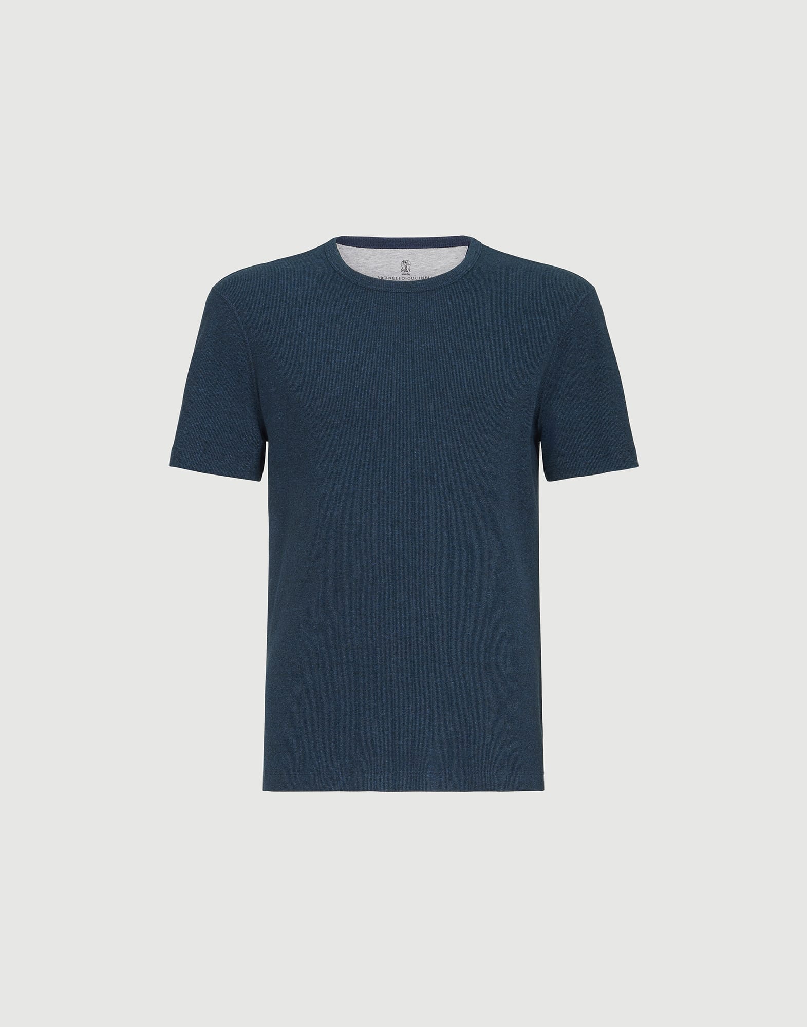 メンズ 向け ネイビーブルー リブジャージー Tシャツ | Brunello Cucinelli