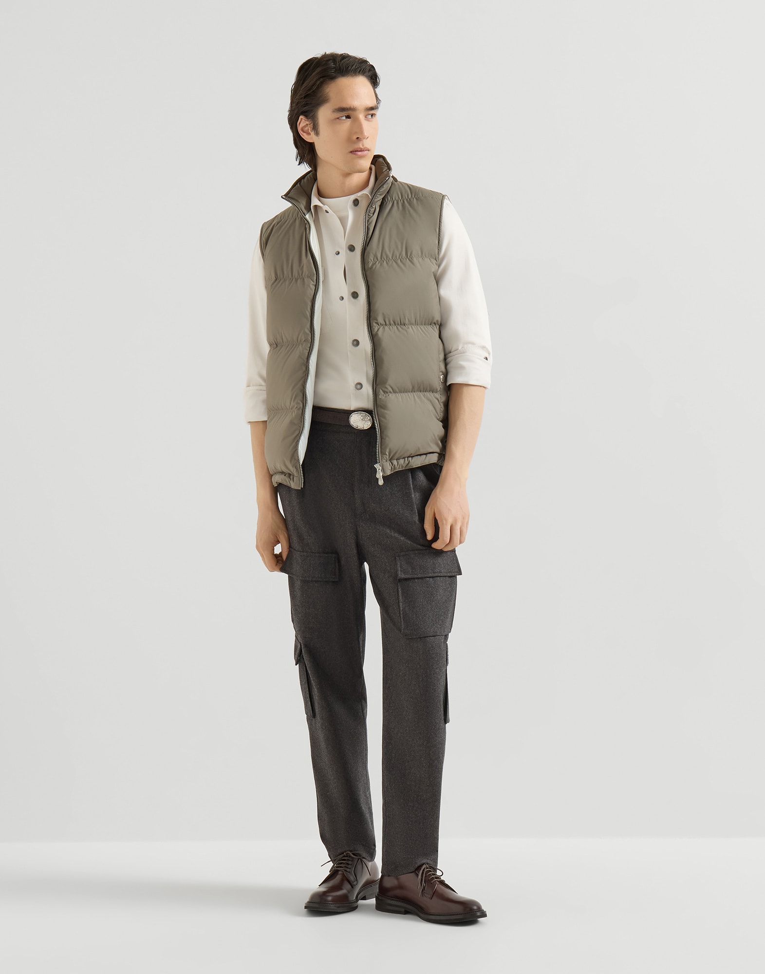 メンズ 向け ミリタリー フード付き ダウンベスト | Brunello Cucinelli