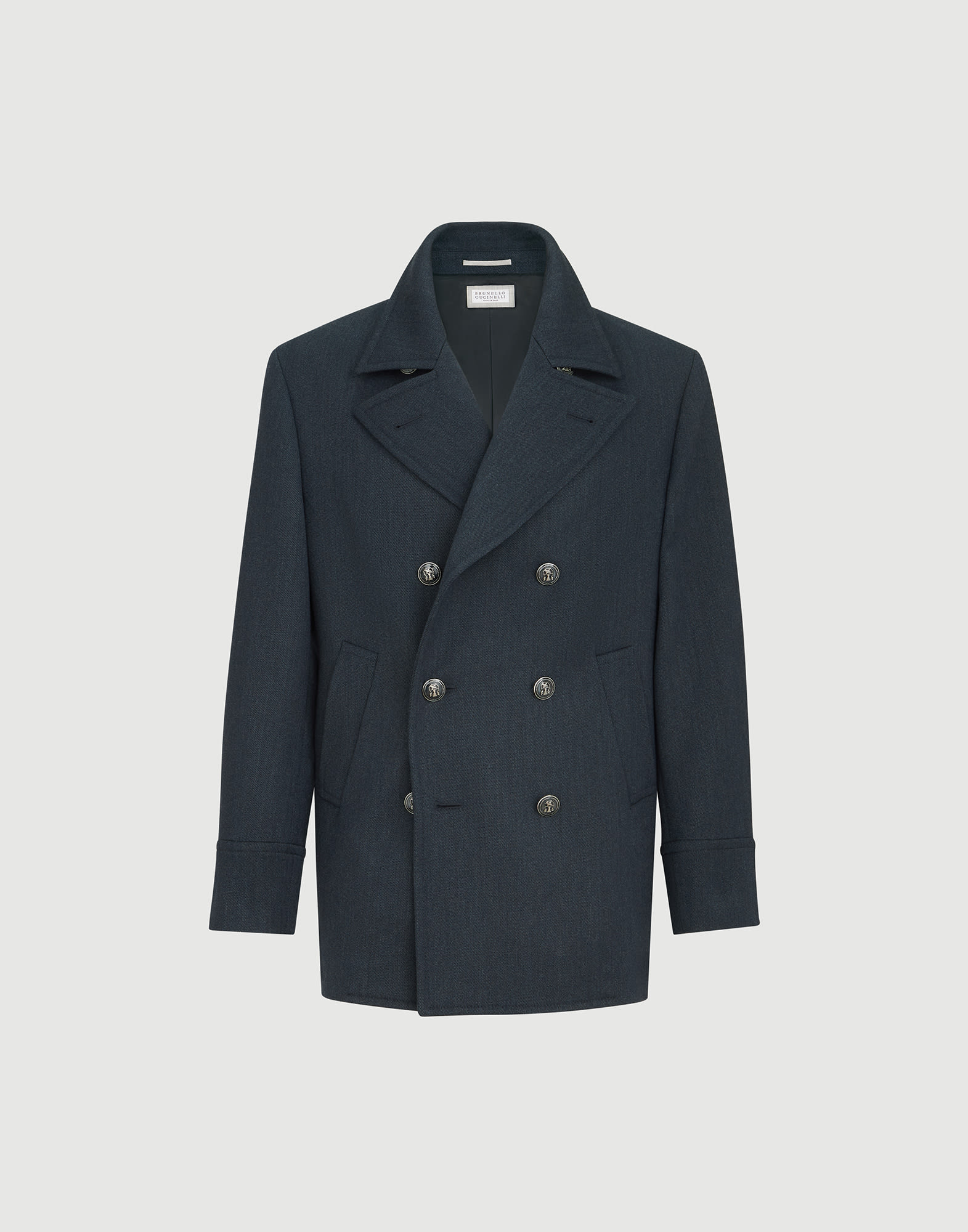 【BRUNELLO CUCINELLI】ネイビー ピーコート メンズ 向け ブルー キャバルリーツイル ピーコート | Brunello Cucinelli