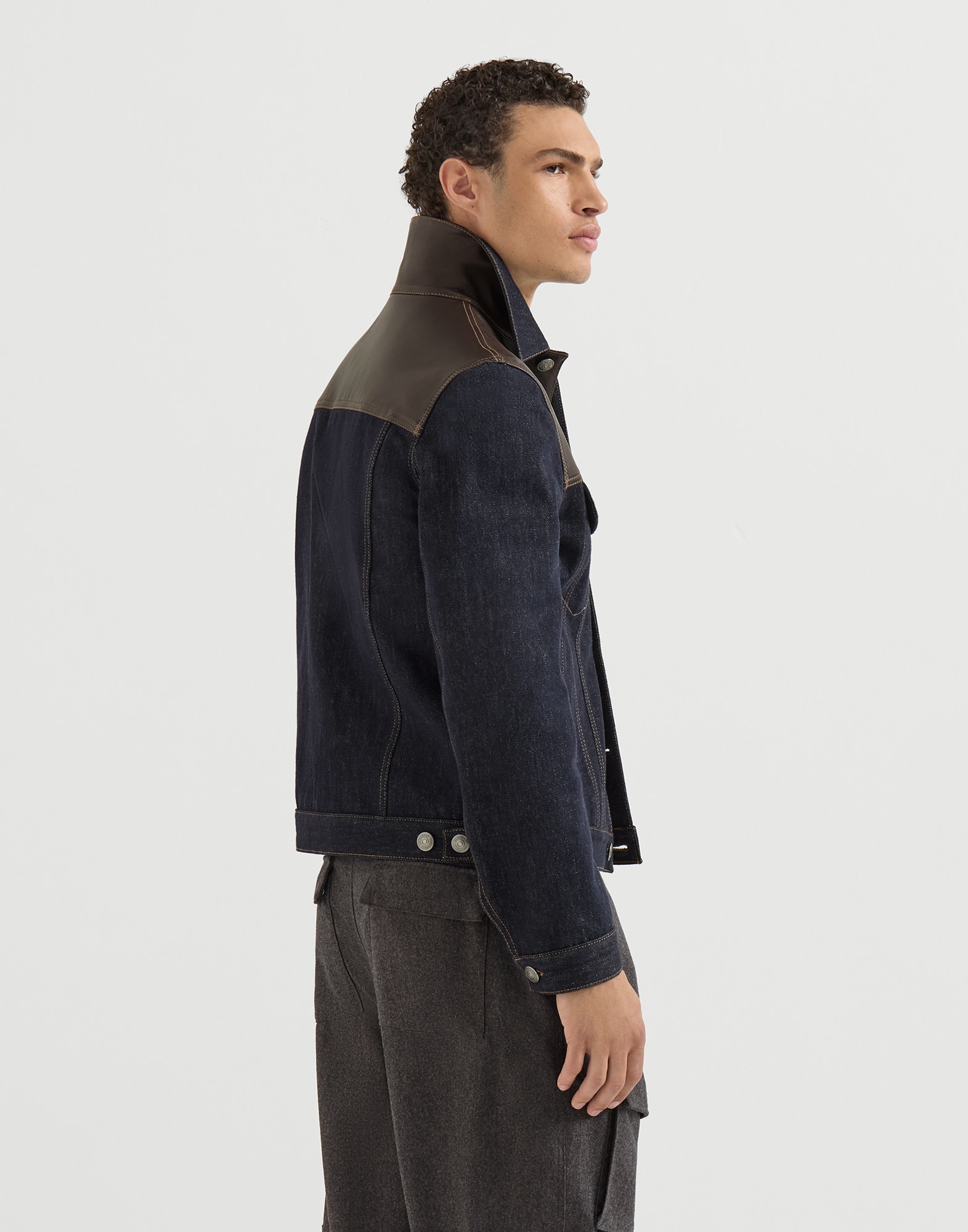 Denim four-pocket jacket for Man in Blue | Brunello Cucinelli