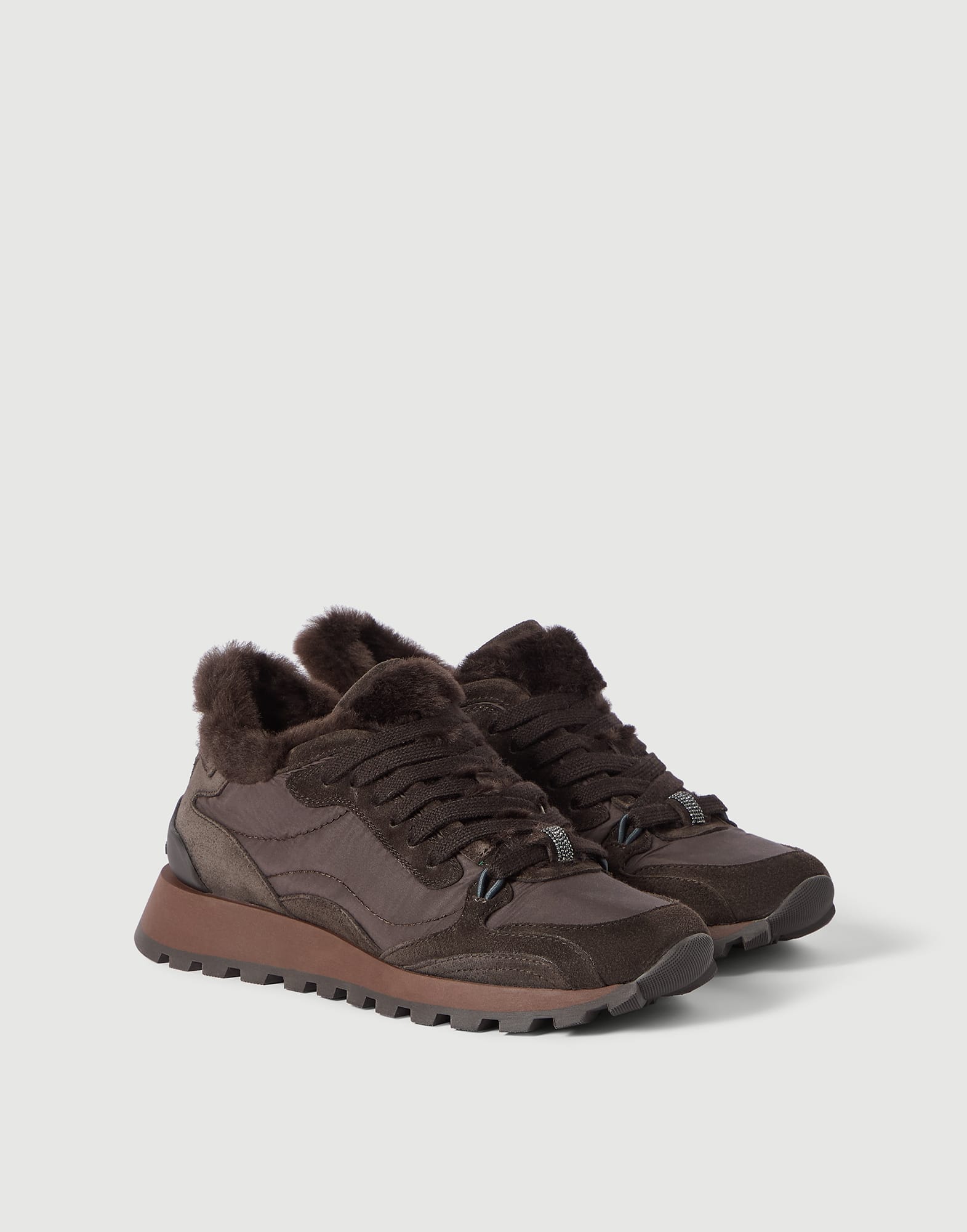 Suede and fabric sneakers with monili Pepper Woman - Brunello Cucinelli