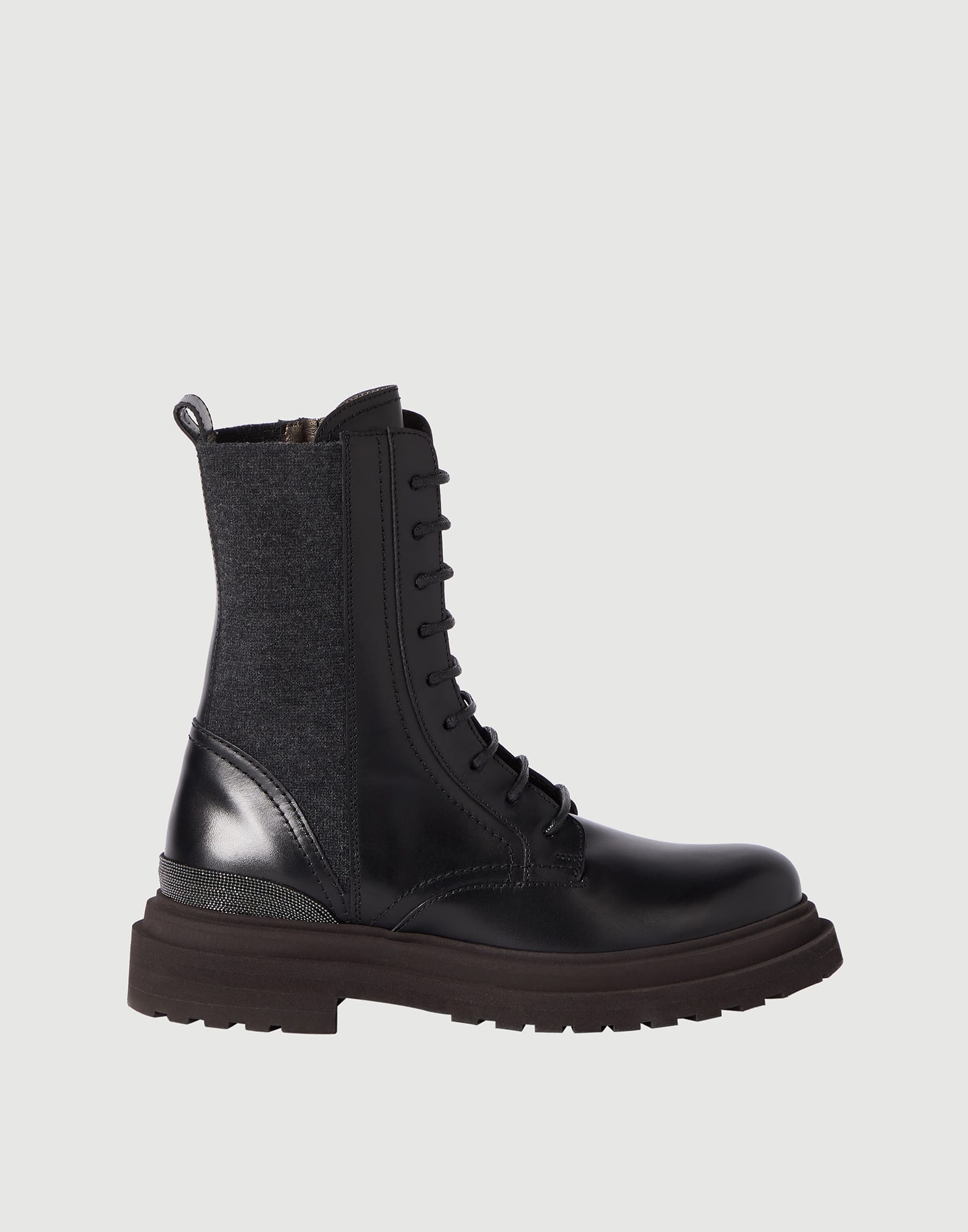 Matte calfskin and flannel boots for Woman in Black | Brunello