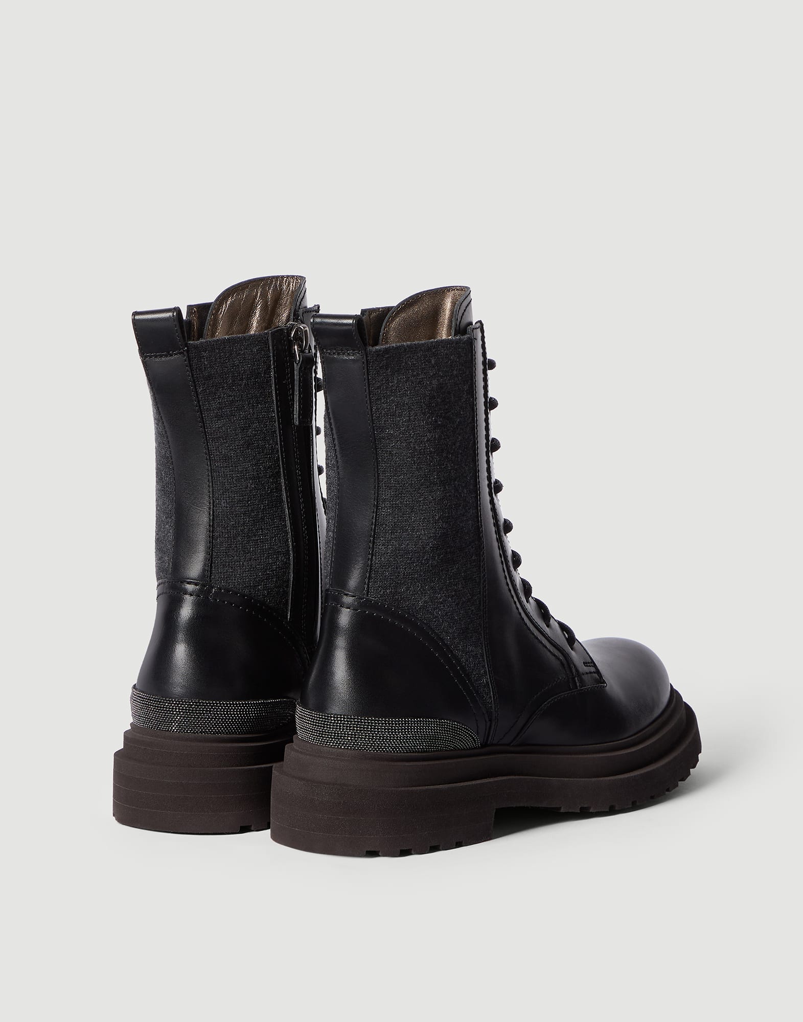 Matte calfskin and flannel boots for Woman in Black | Brunello