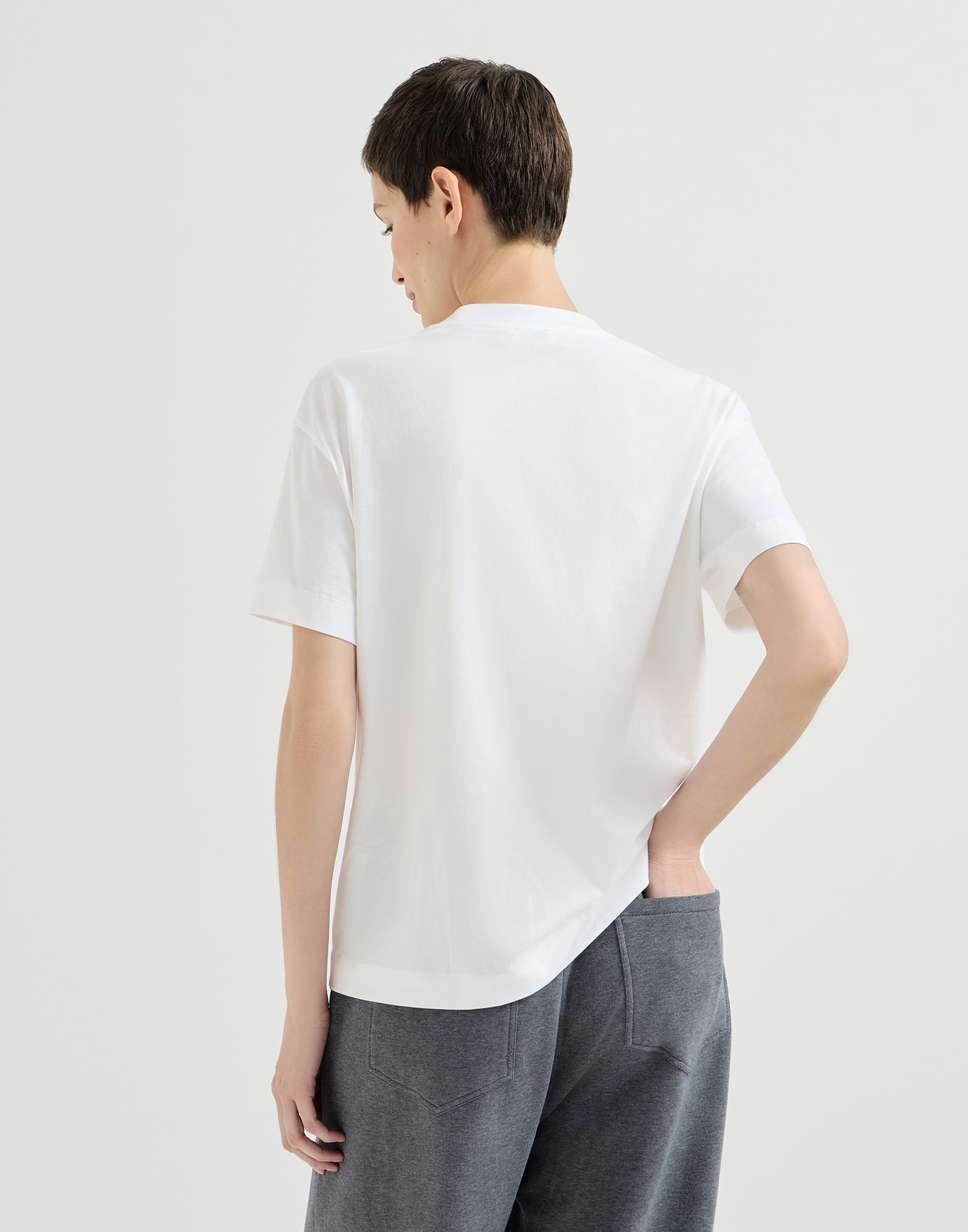 Cotton jersey T-shirt for Woman in White | Brunello Cucinelli