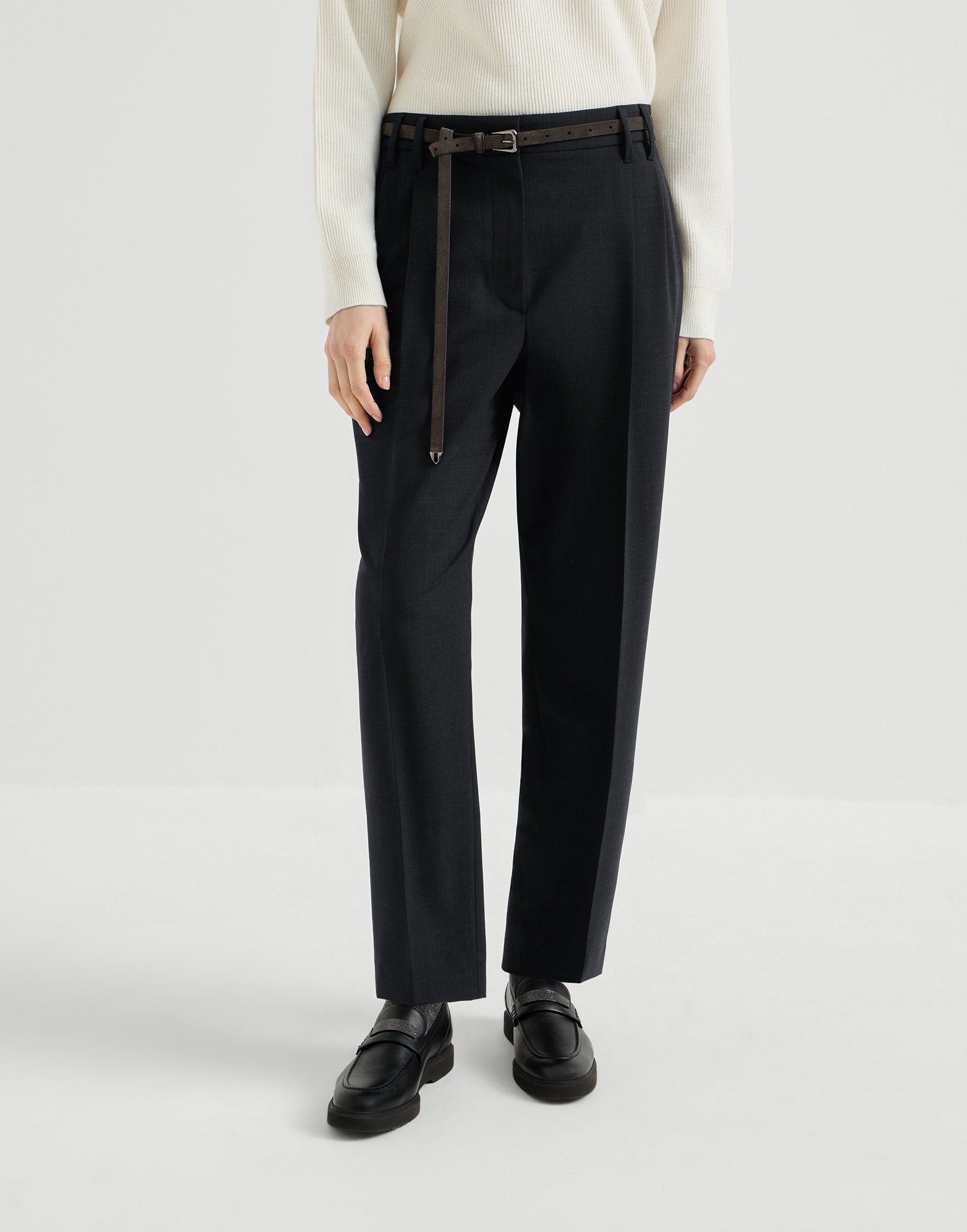 Tropical Luxury wool jacket with monili for Woman in Lignite Grey