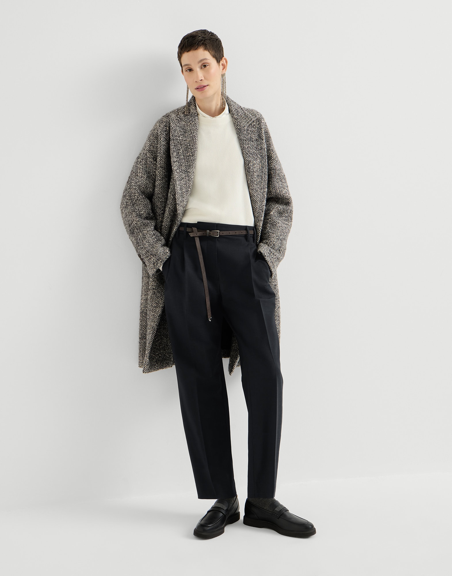 Tropical Luxury wool jacket with monili for Woman in Lignite Grey