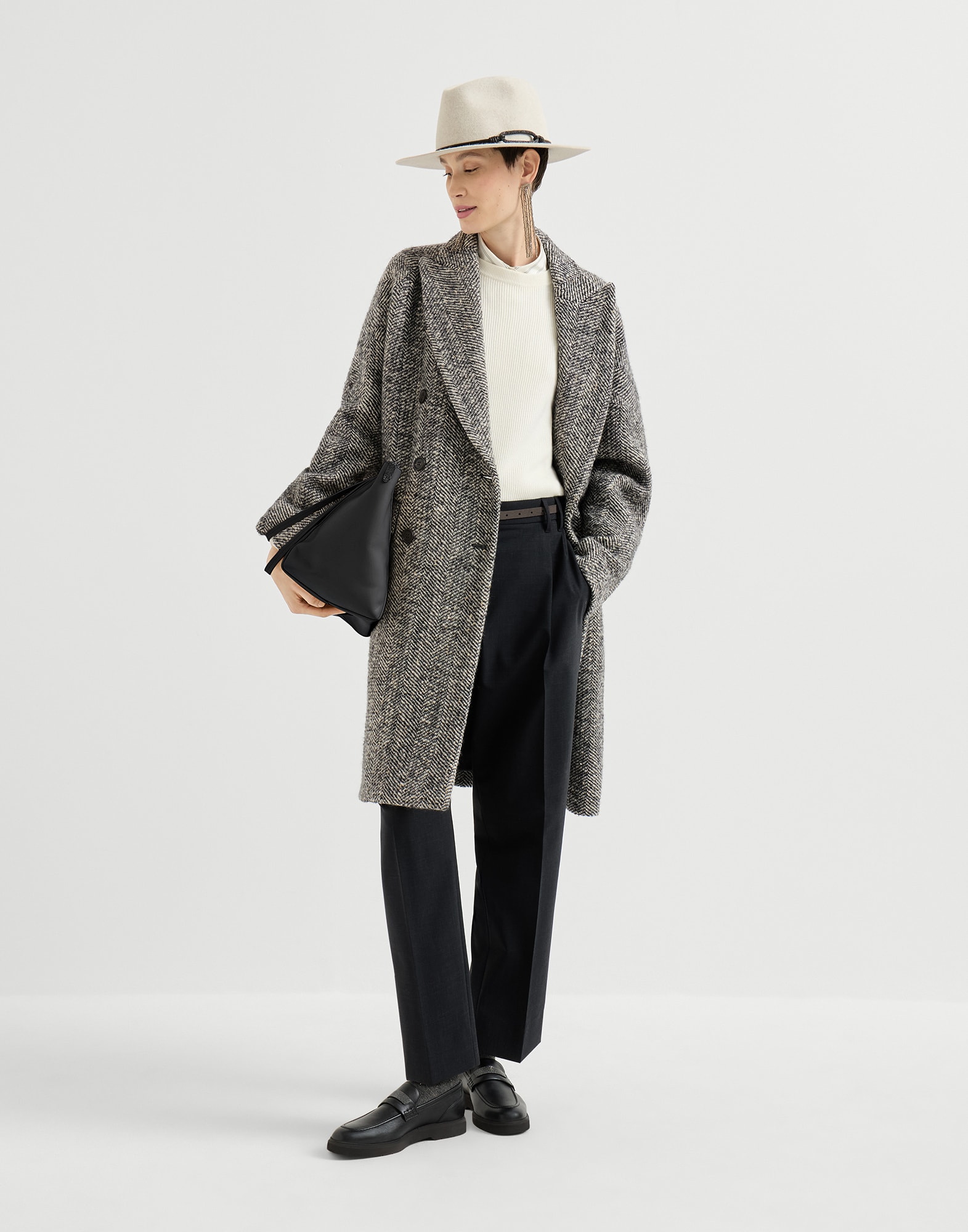 美品★BRUNELLO CUCINELLI★シルク★モニーレ★軽量コート Tropical Luxury wool jacket with monili for Woman in Lignite Grey