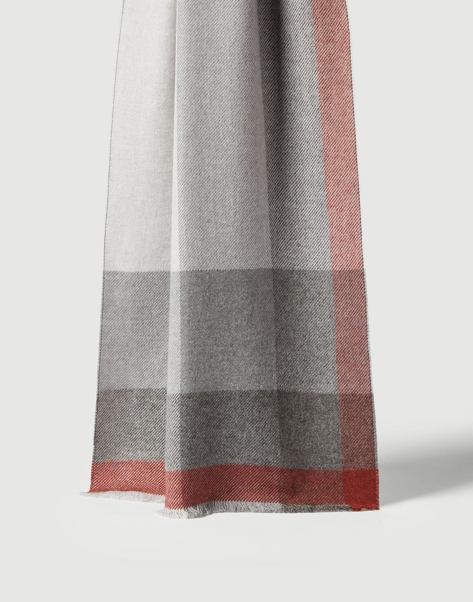 Wool and cashmere checked twill scarf Firebrick Man - Brunello Cucinelli
