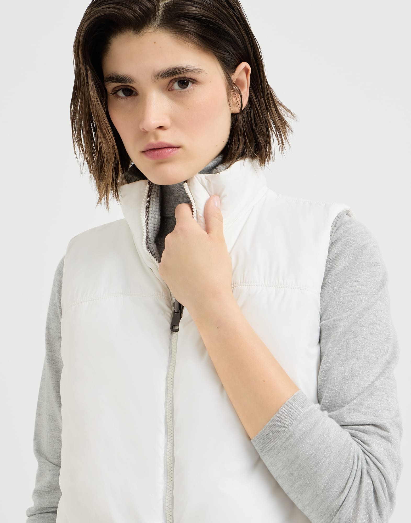 Reversible sleeveless down jacket for Woman in Light Grey