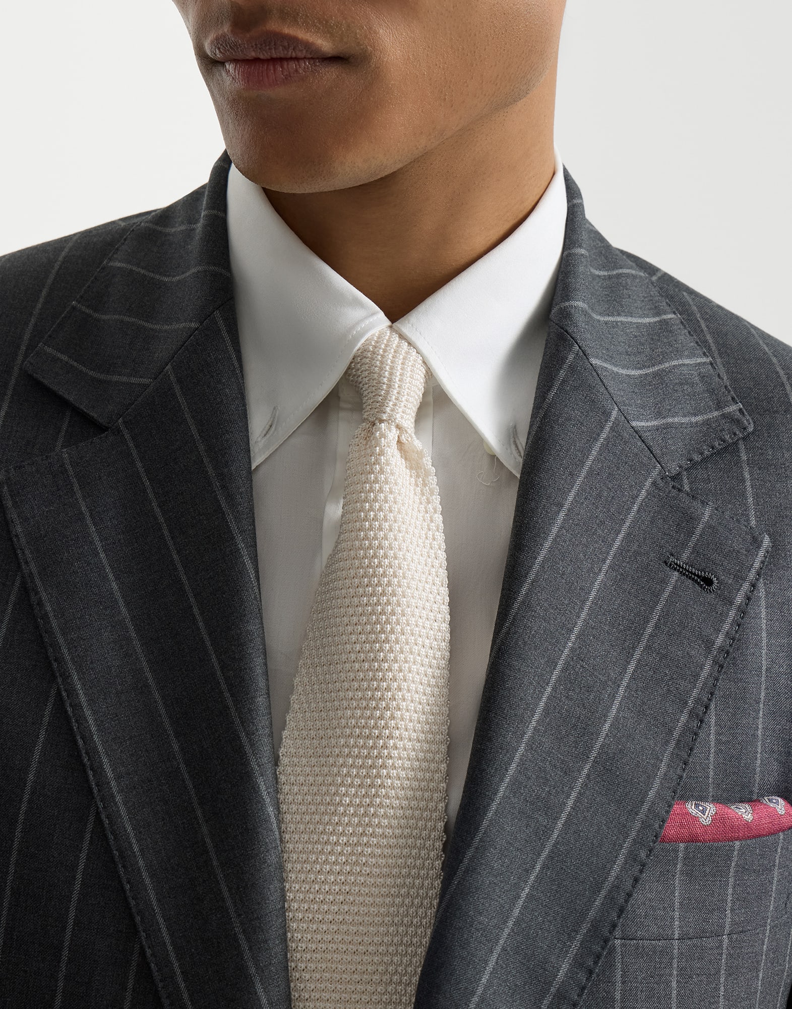 Silk knit tie for Man in White | Brunello Cucinelli