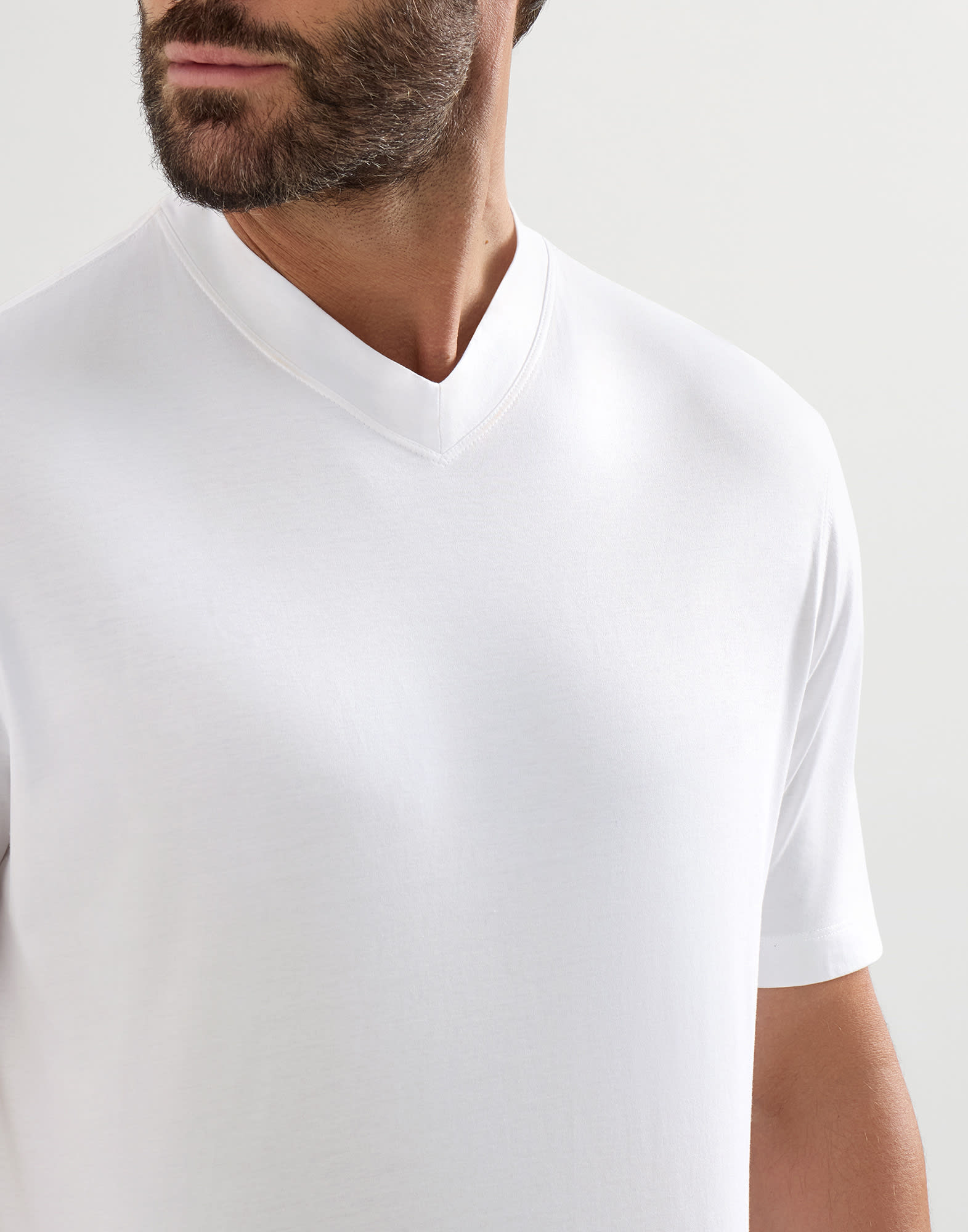 Cotton jersey V-neck T-shirt for Man in White | Brunello Cucinelli