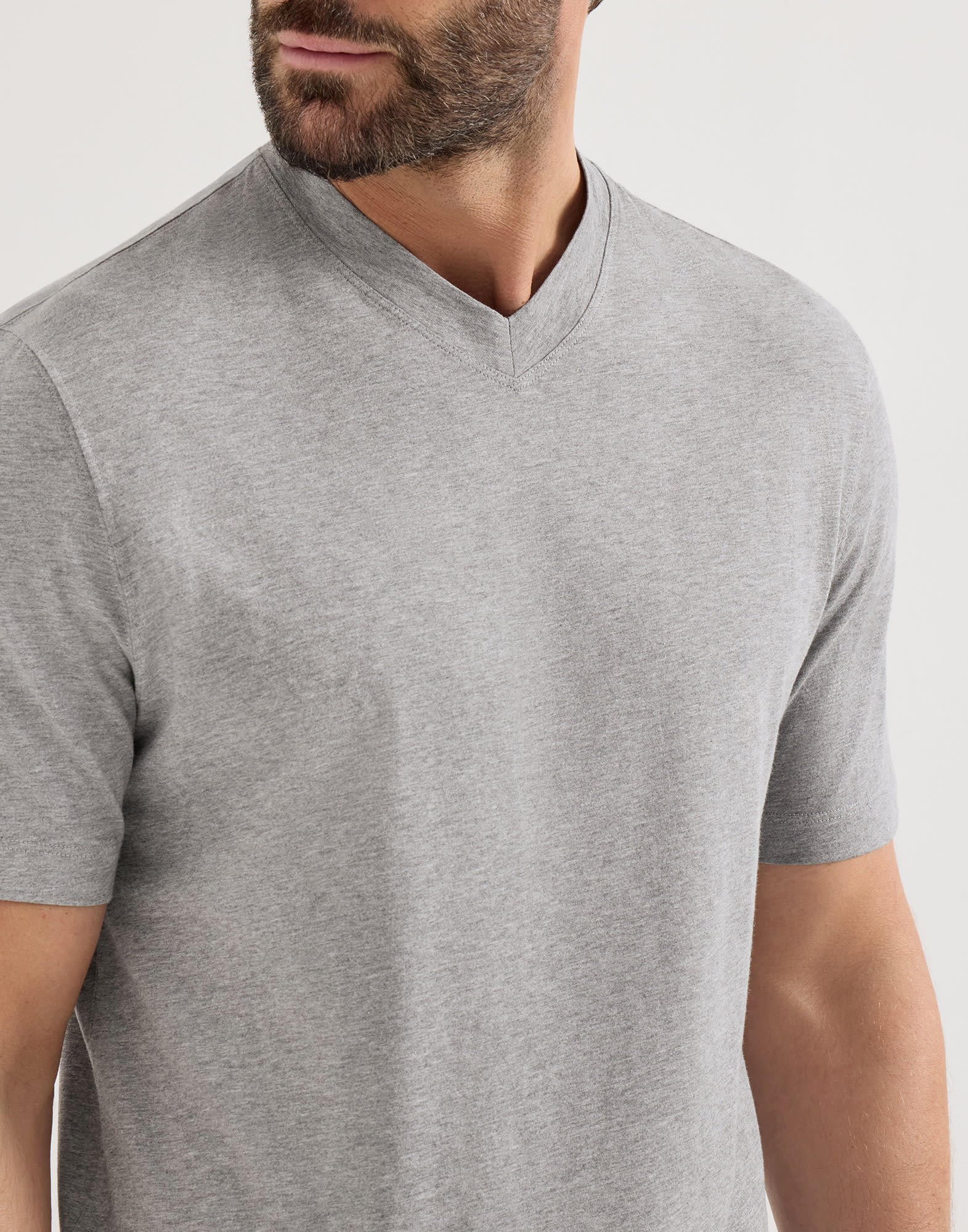 Cotton jersey V-neck T-shirt for Man in Medium Grey | Brunello