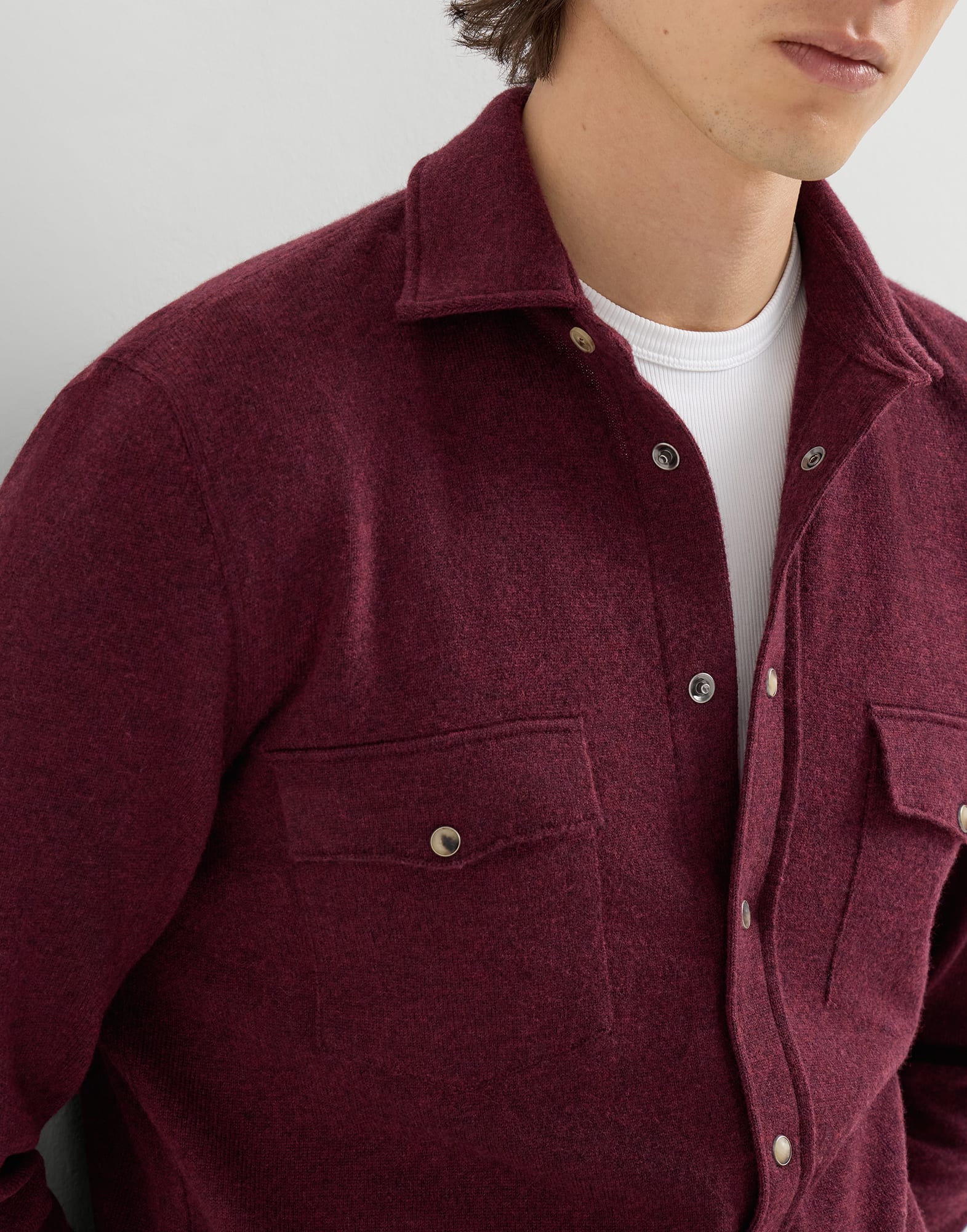 メンズ 向け バーガンディー ニット シャツ | Brunello Cucinelli