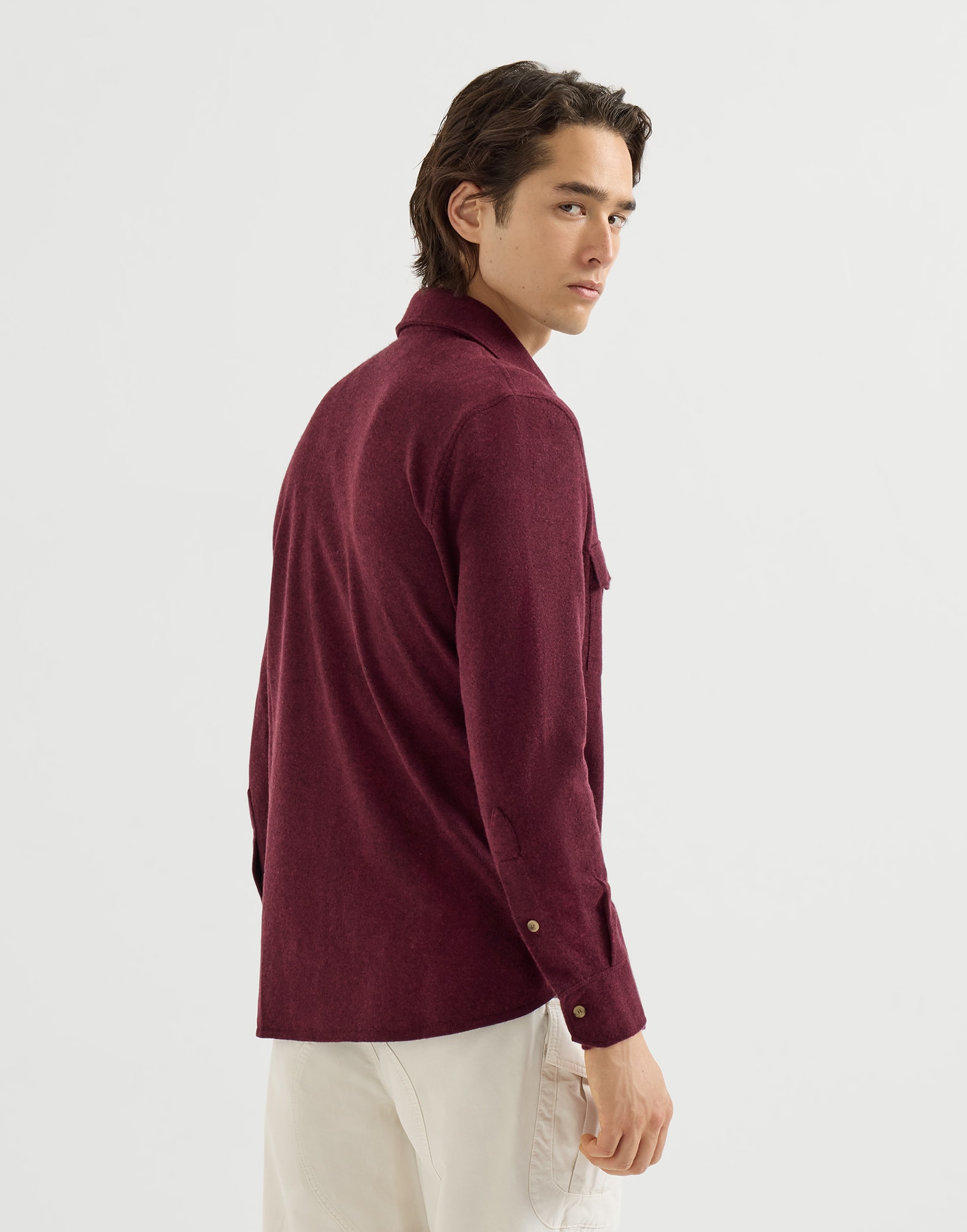 【BRUNELLO CUCINELLI】 バーガンディ コットン セーター メンズ 向け バーガンディー ニット シャツ | Brunello Cucinelli