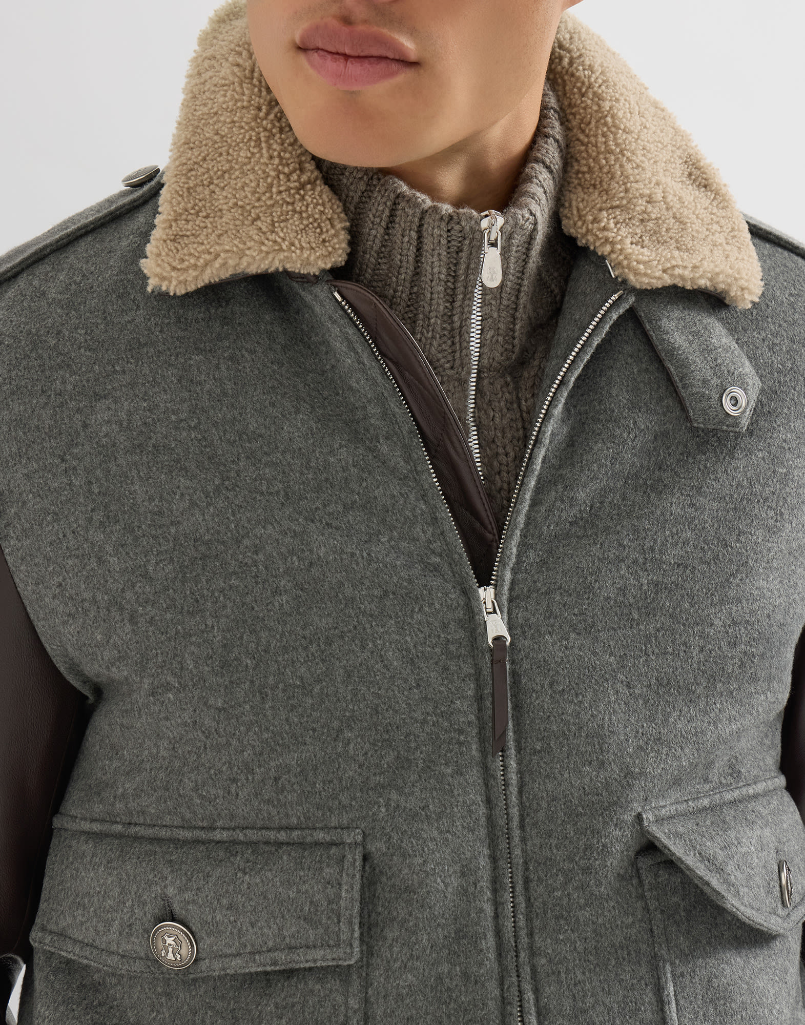 Cashmere beaver bomber jacket for Man in Medium Grey | Brunello