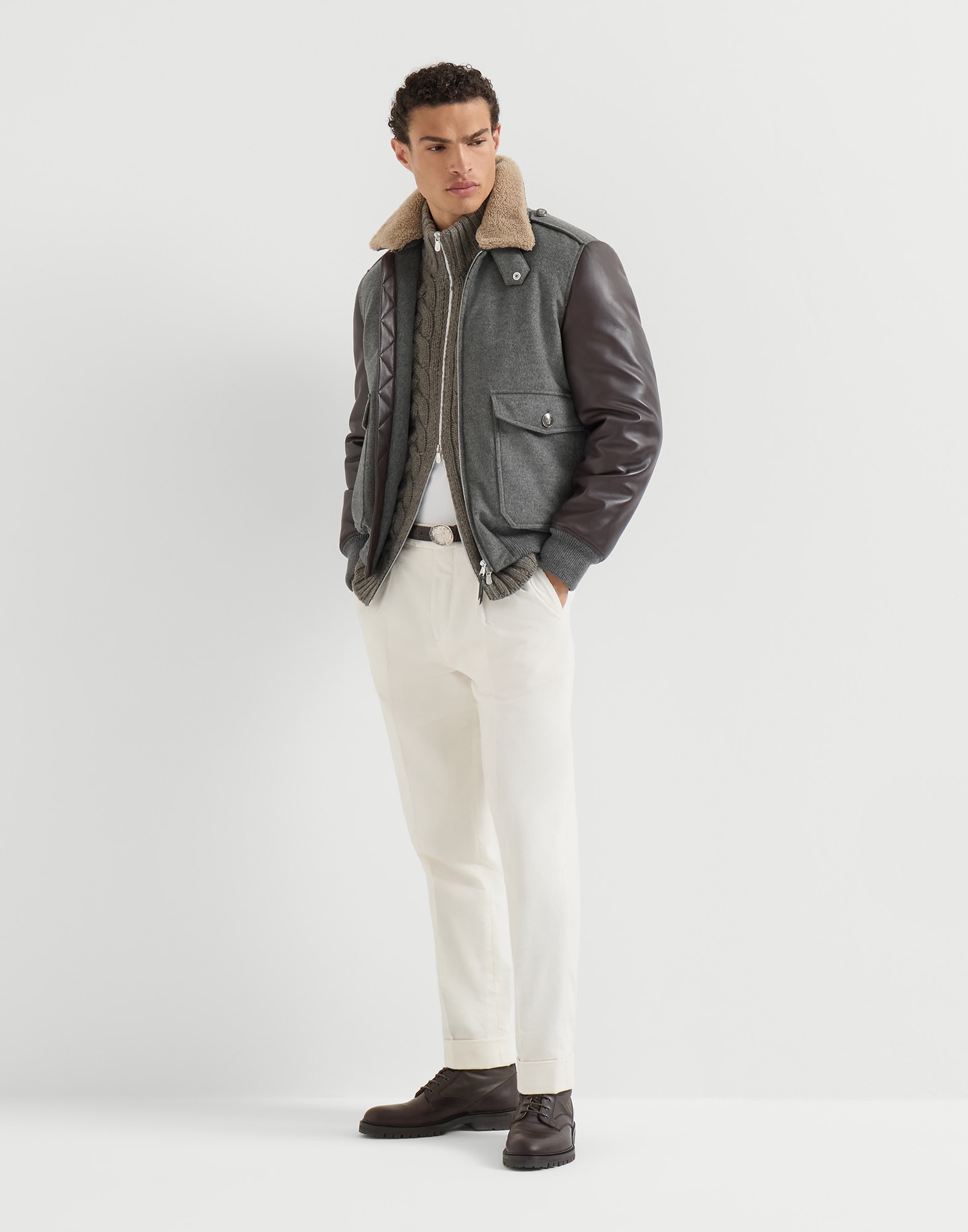 Cashmere beaver bomber jacket for Man in Medium Grey | Brunello
