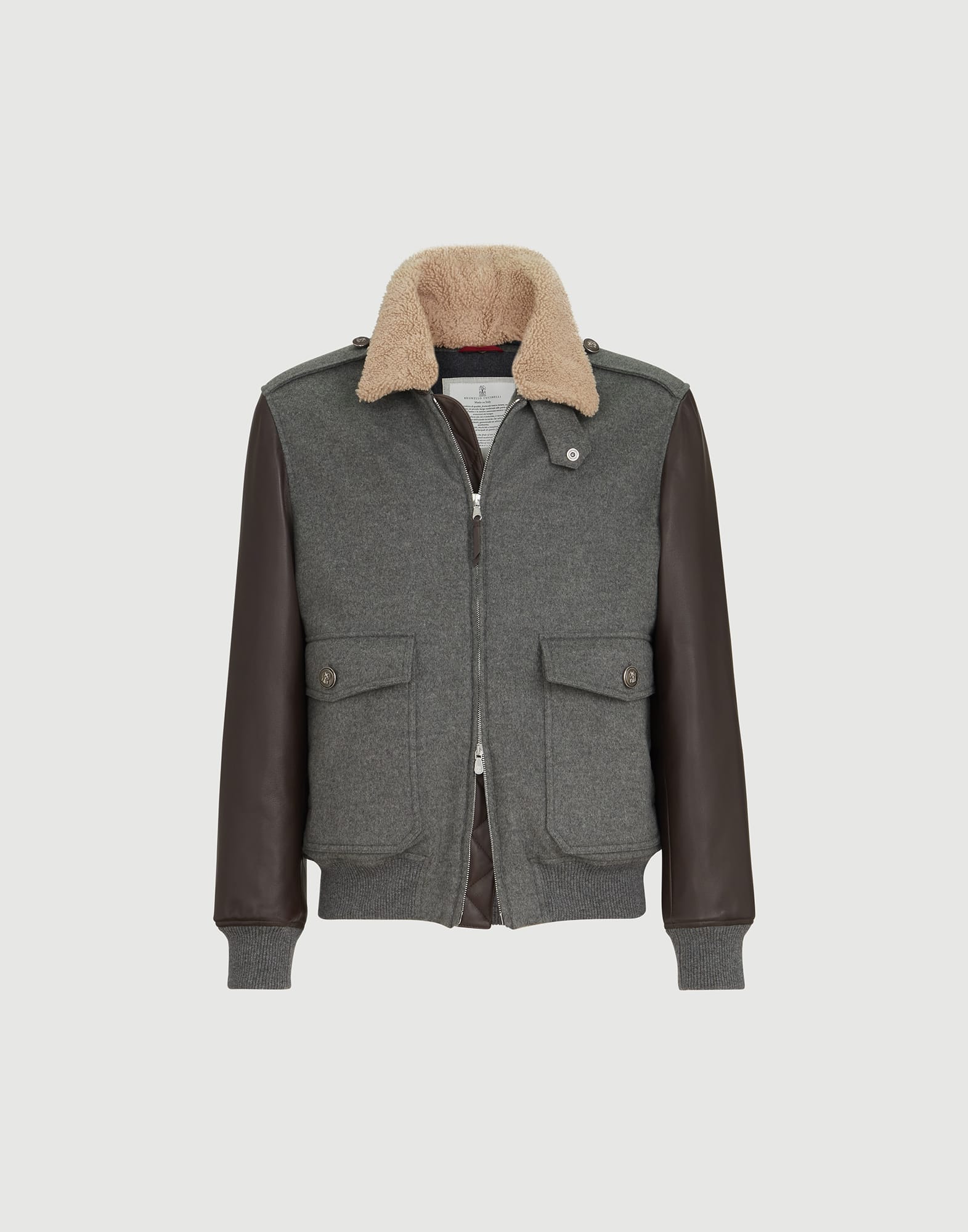 Cashmere beaver bomber jacket for Man in Medium Grey | Brunello