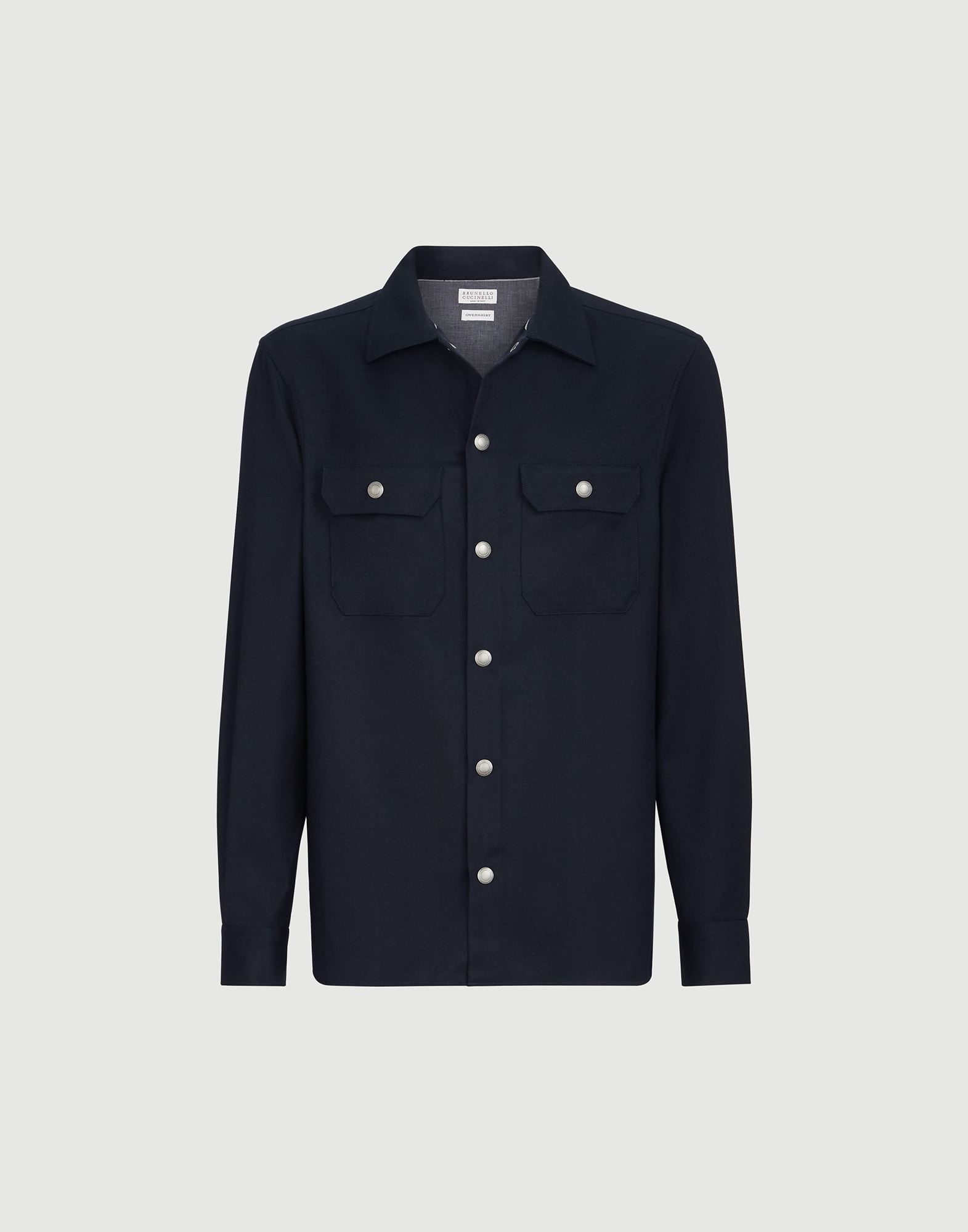 Overshirt with spread collar for Man in Navy Blue | Brunello Cucinelli