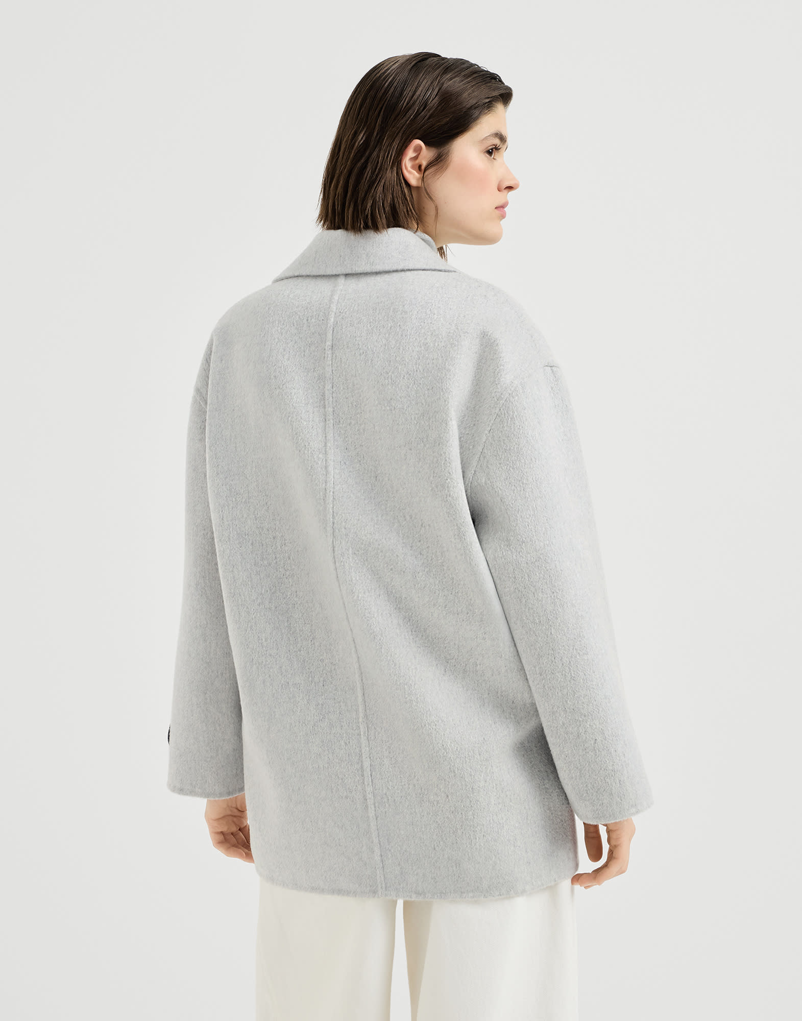 Beaver pea coat with Precious Patch for Woman in Light Grey