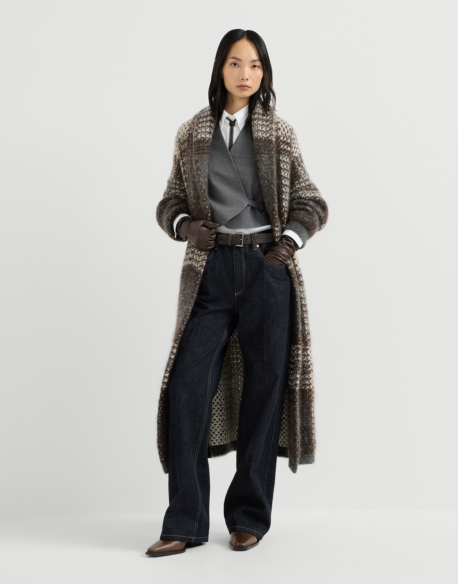 Dazzling Tartan double knit coat for Woman in Anthracite