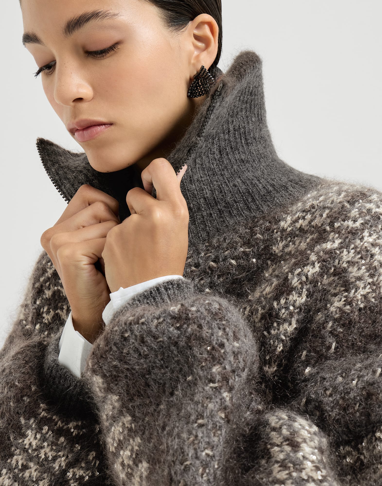Dazzling Tartan double knit cardigan for Woman in Anthracite