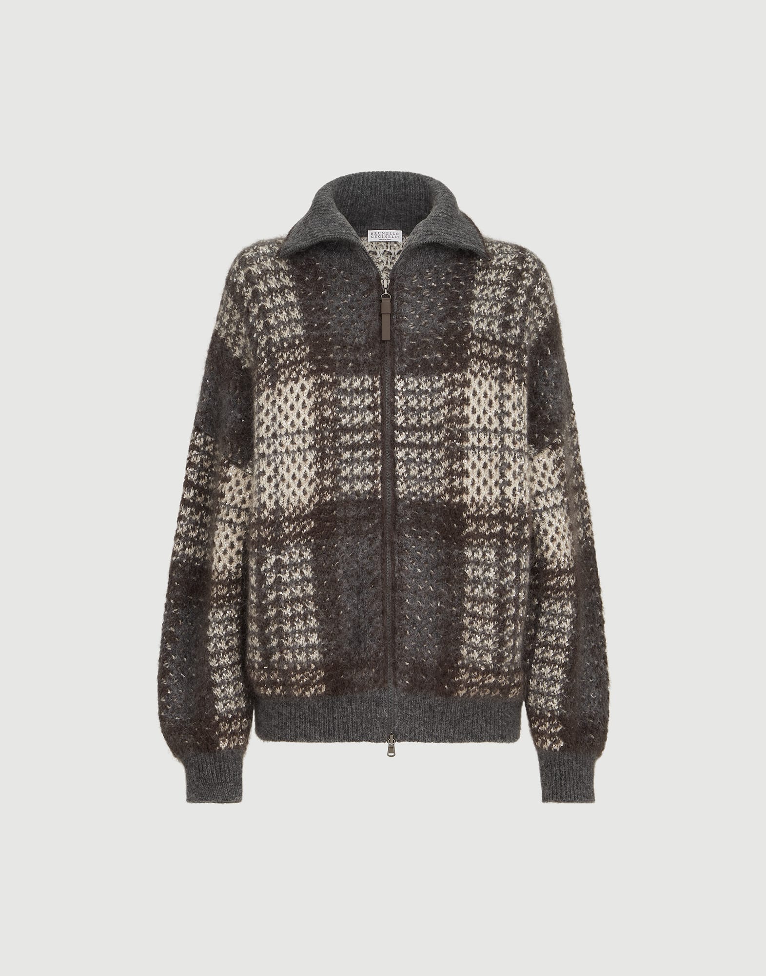 Dazzling Tartan double knit cardigan for Woman in Anthracite