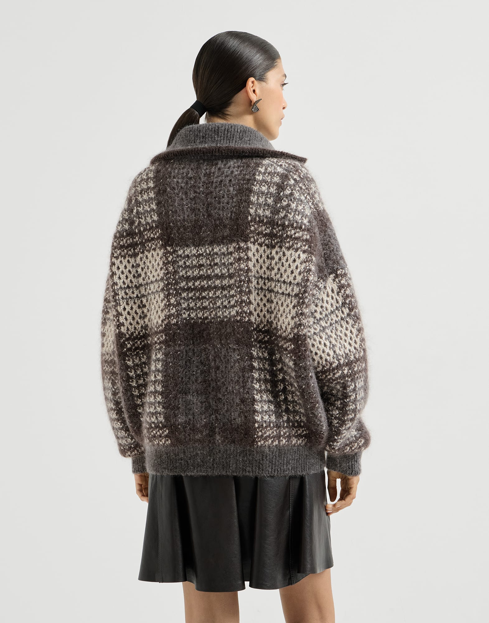 Dazzling Tartan double knit cardigan for Woman in Anthracite