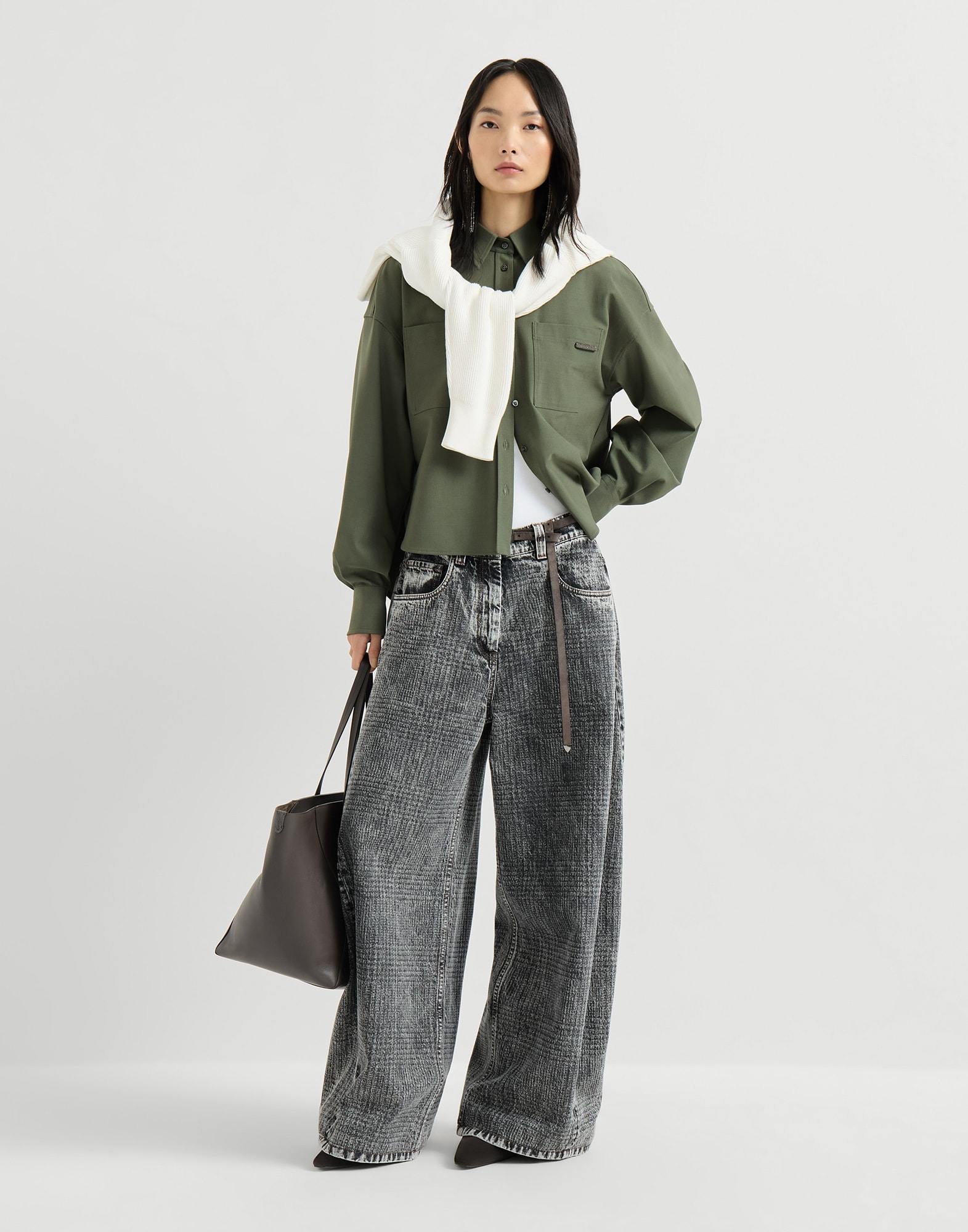 Tropical Luxury Wool shirt for Woman in Green | Brunello Cucinelli