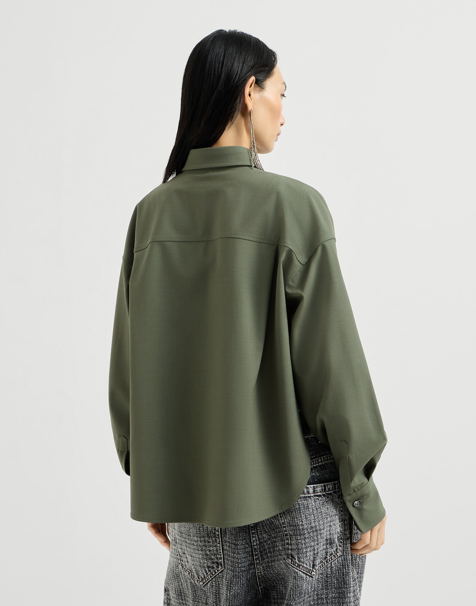 Tropical Luxury Wool shirt for Woman in Green | Brunello Cucinelli