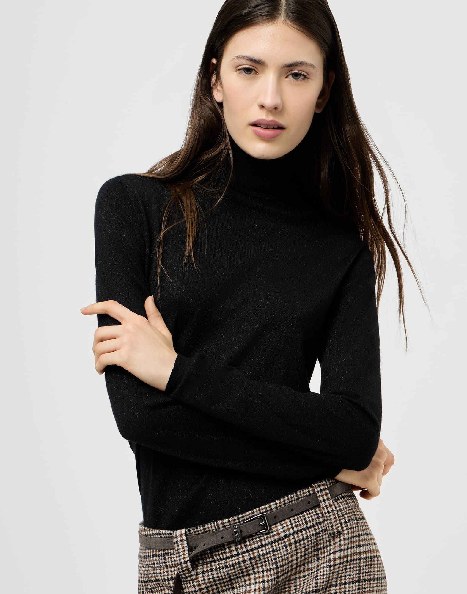 Cashmere and silk turtleneck sweater for Woman in Beige | Brunello Cashmere and silk turtleneck sweater for Woman in Beige | Brunello