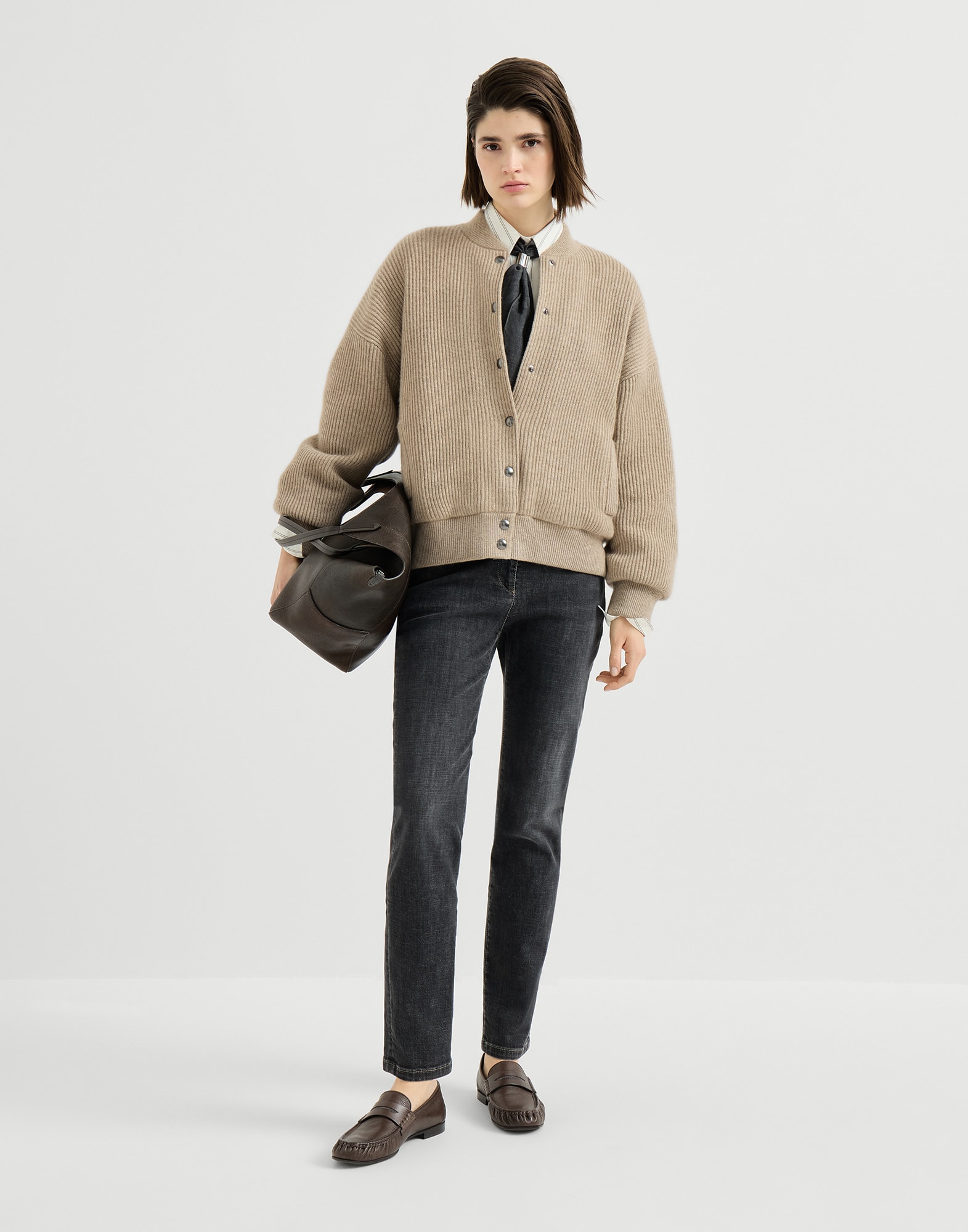 Slim fit five-pocket trousers for Woman in Dark Grey | Brunello