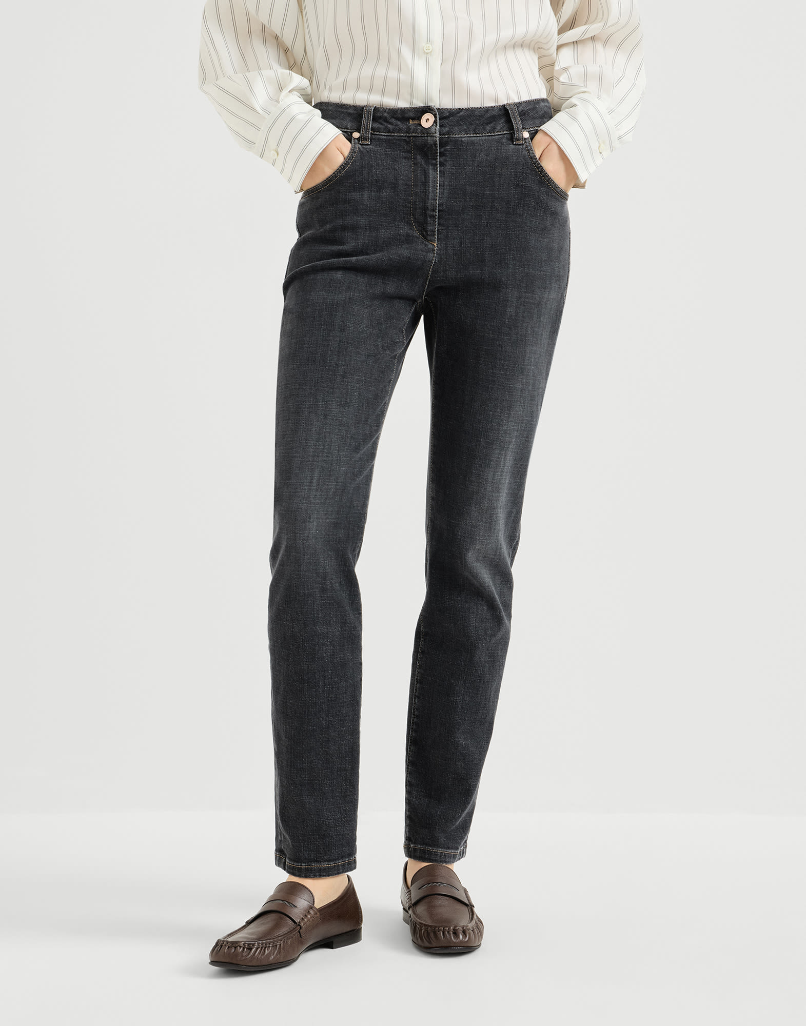 Slim fit five-pocket trousers for Woman in Dark Grey | Brunello